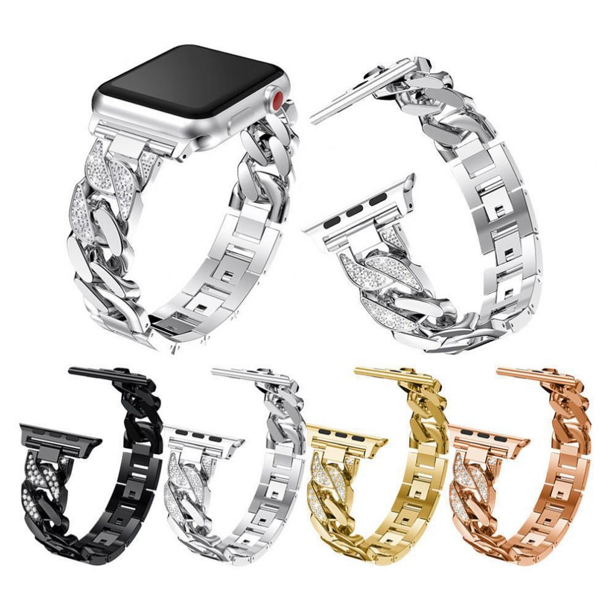 Mehrere Armbänder in verschiedenen Farben. Die Armbänder haben ein Ketten-Design.