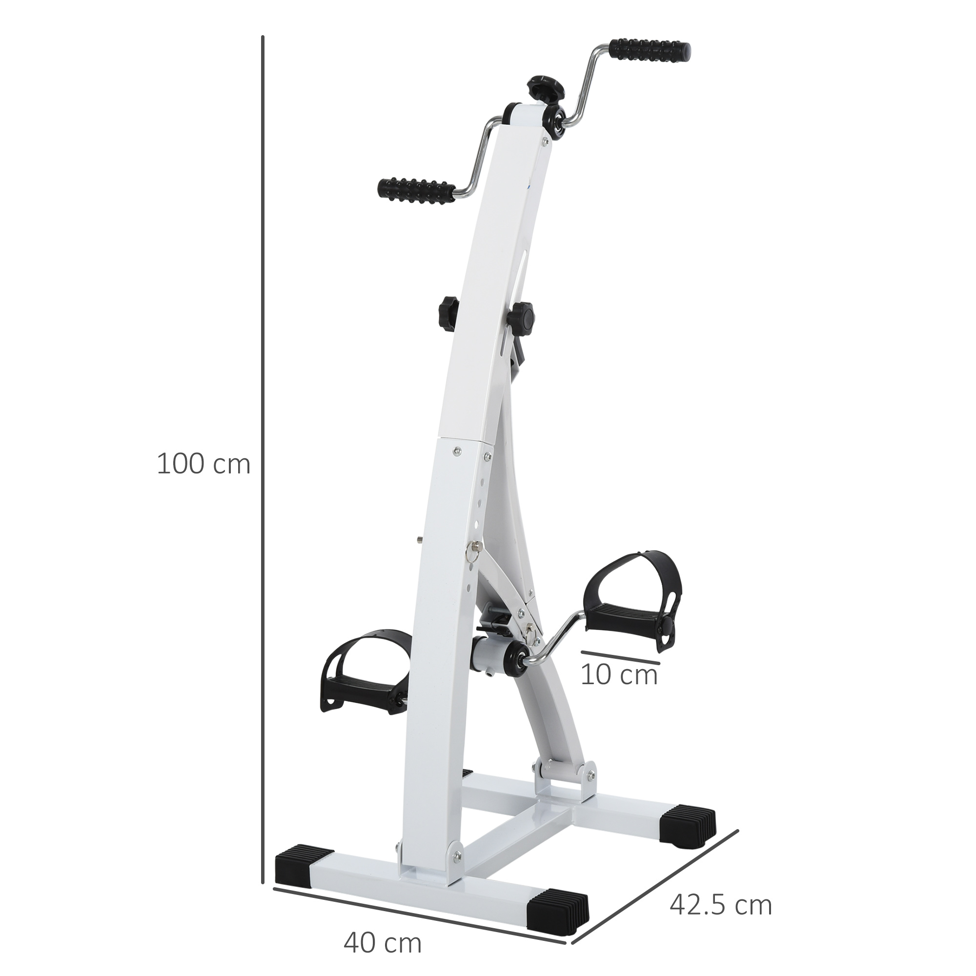 Stepper per esercizi bianco con dimensioni. Sfondo bianco.