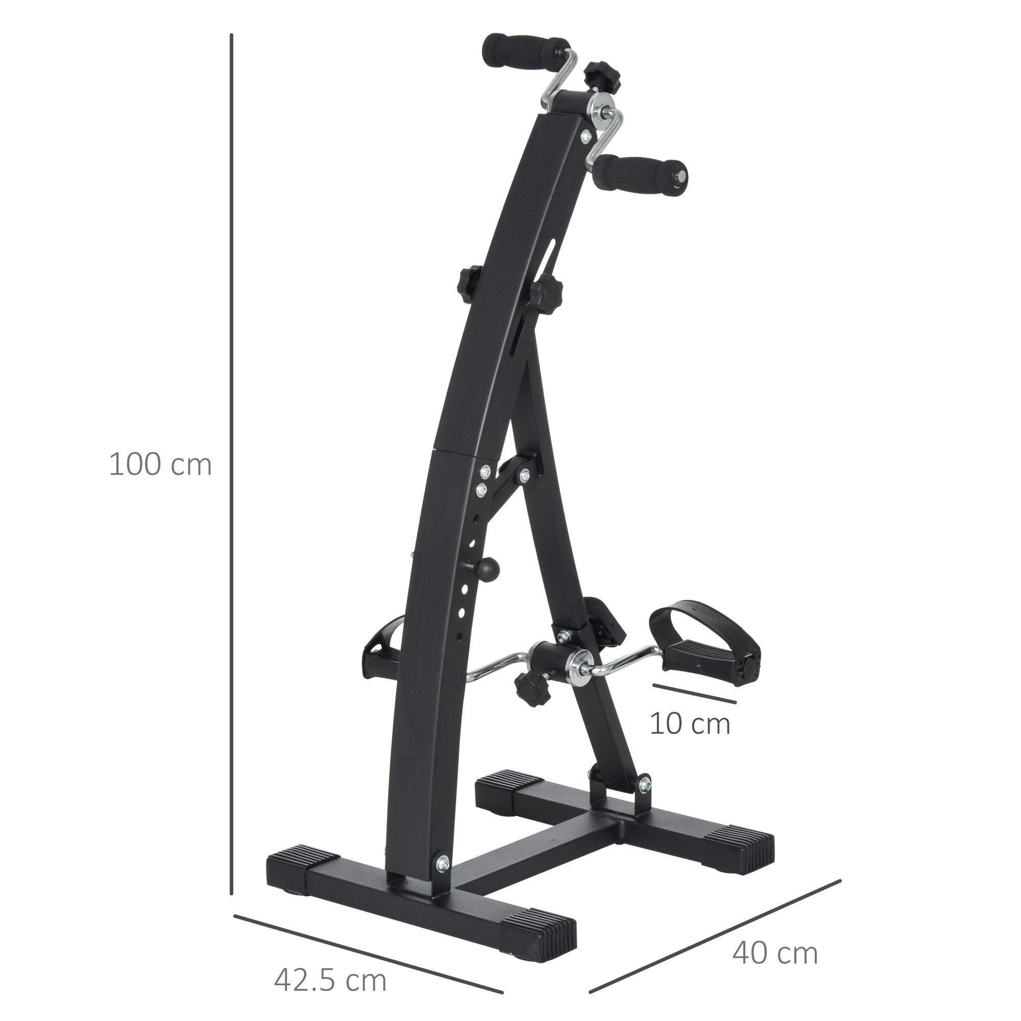 Bicicletta da ginnastica nera. Dimensioni: 100x42,5x40 cm. Con pedali e maniglie.