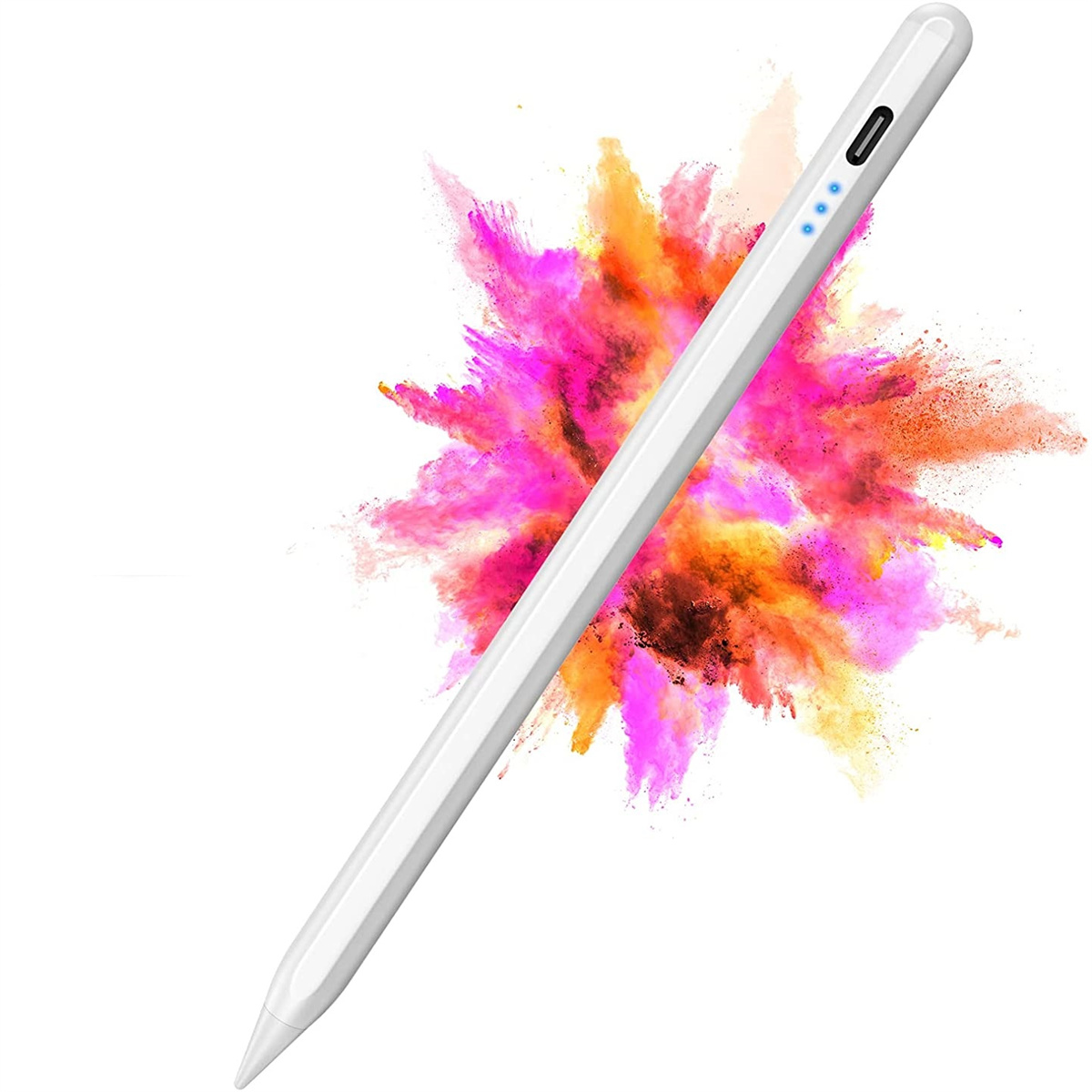 Ein weißer Stift mit buntem Explosion Hintergrund.