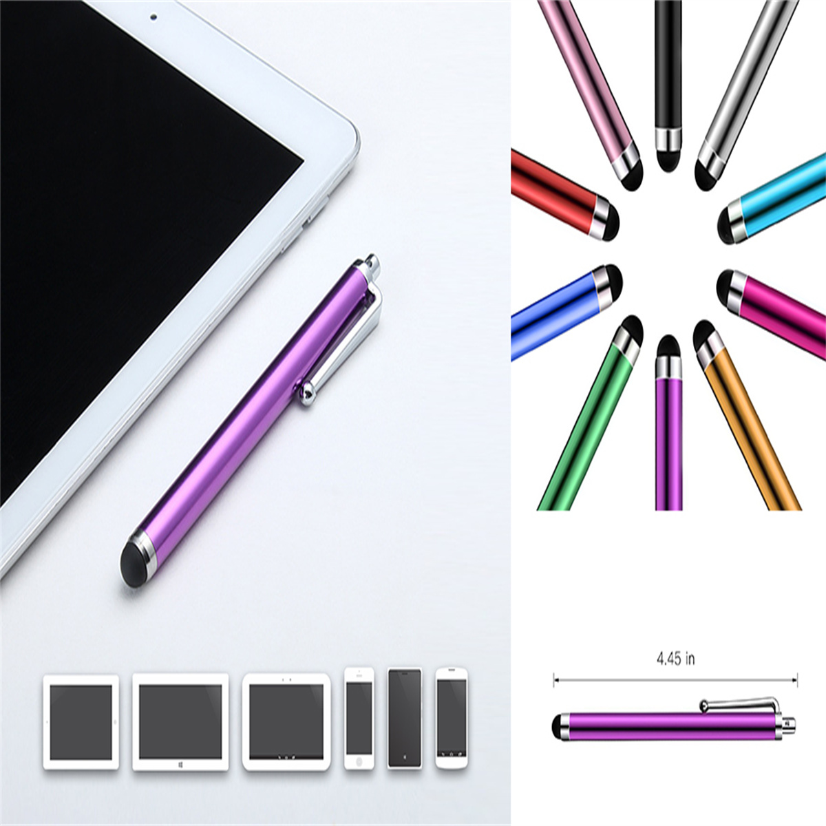 Ein lila Stift mit Tablets und Smartphones. Andere farbige Stifte sind ebenfalls sichtbar.