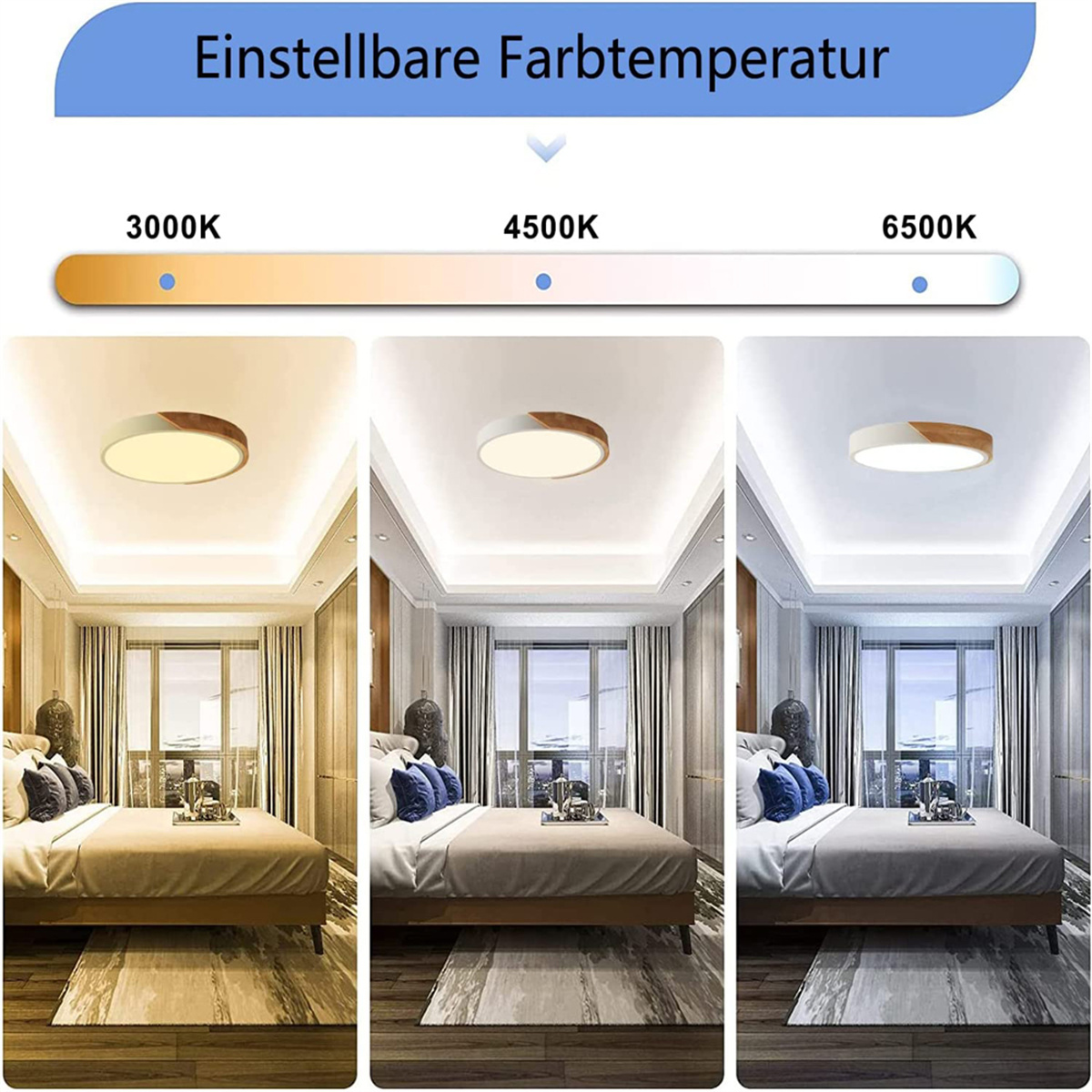 Schlafzimmer mit unterschiedlichen Lichttemperaturen.