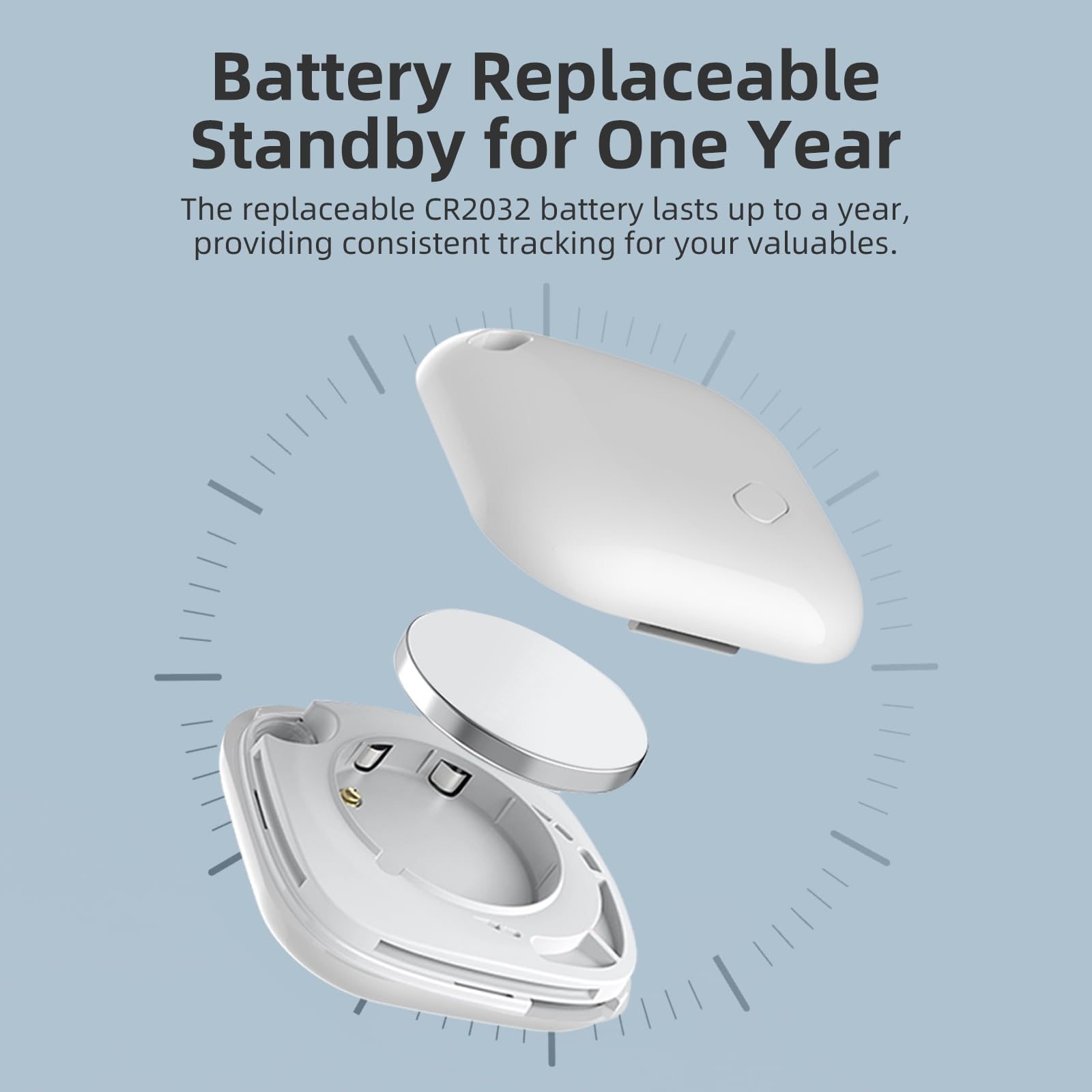 Weißer Tracker mit Batterie und Uhrumriss.