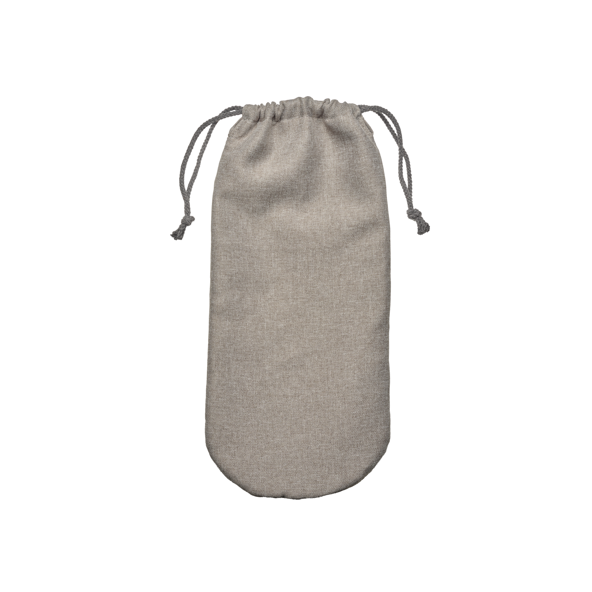 Bolsa beige con cordón sobre fondo blanco.