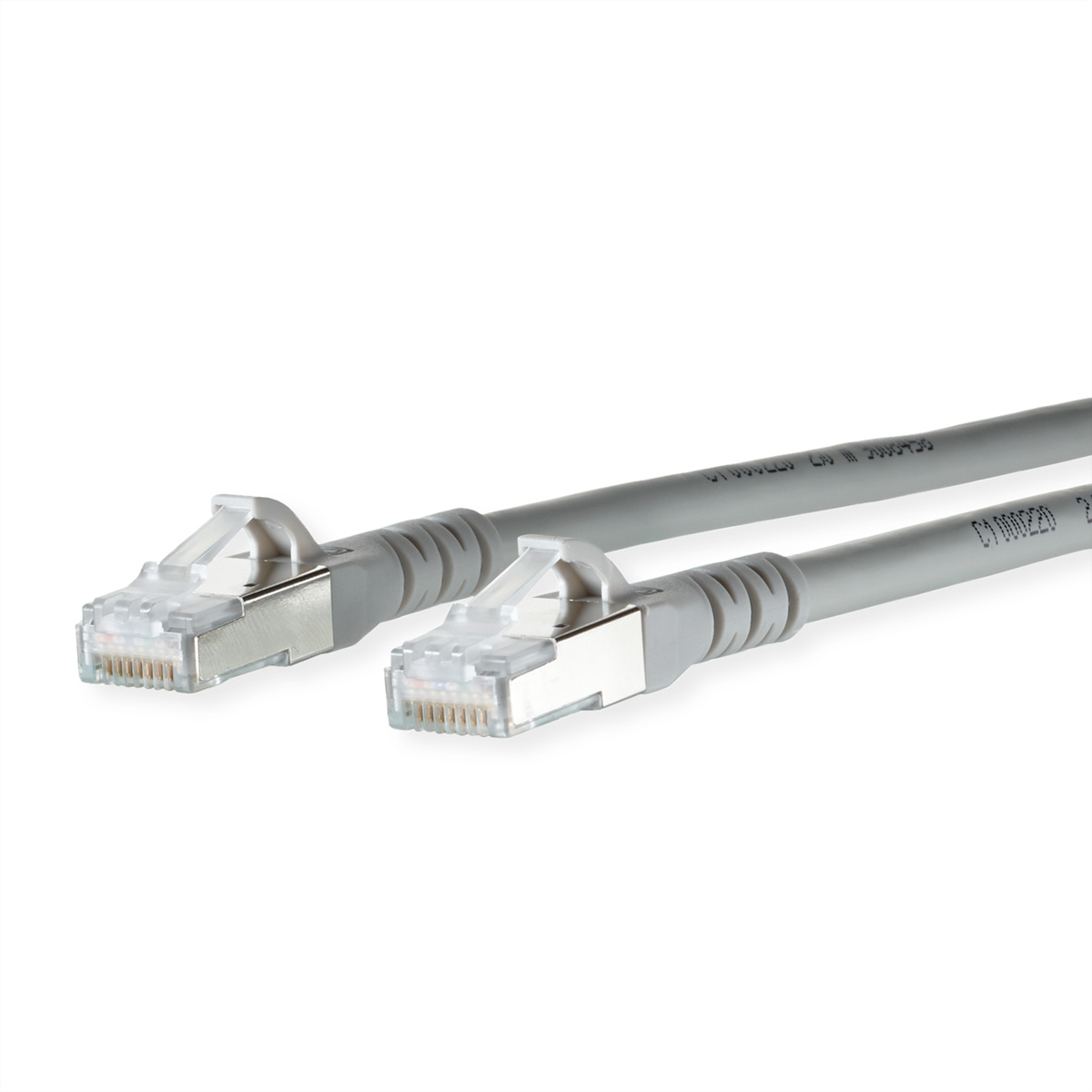 Two gray network cables with RJ45 connectors.