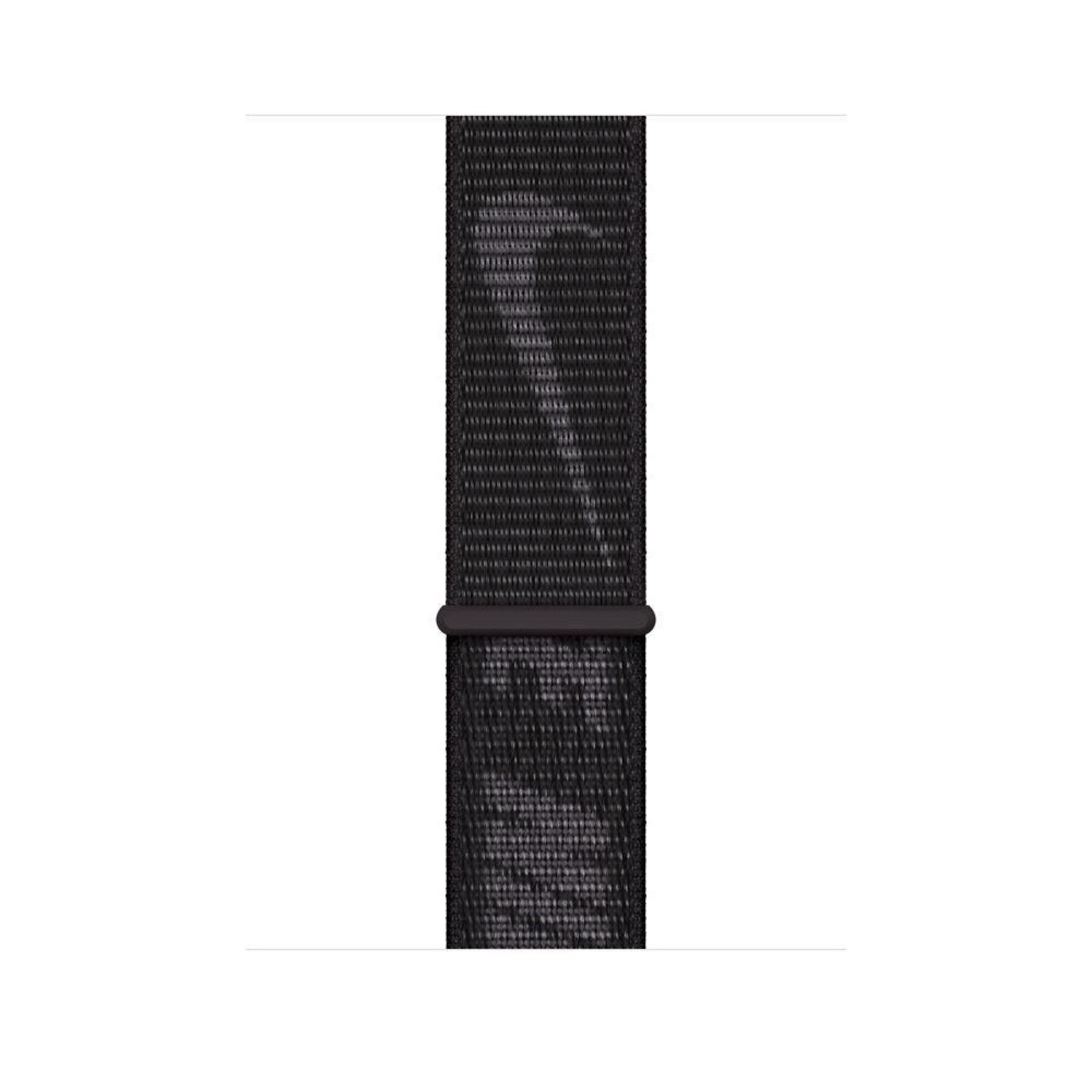 Zwarte Apple Watch band. Geweven textuur met zwarte gesp.