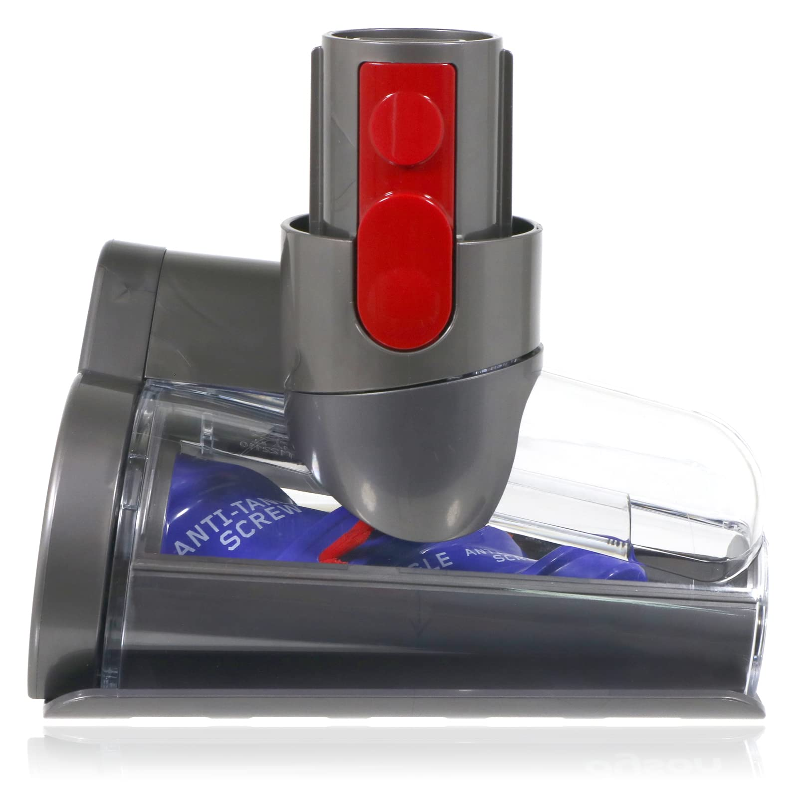 Szara i czerwona głowica odkurzacza, zbliżenie.