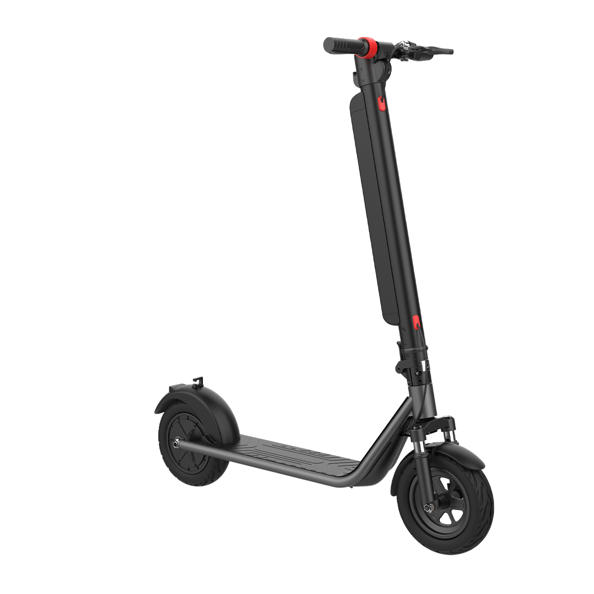 Czarny skuter elektryczny na białym tle.