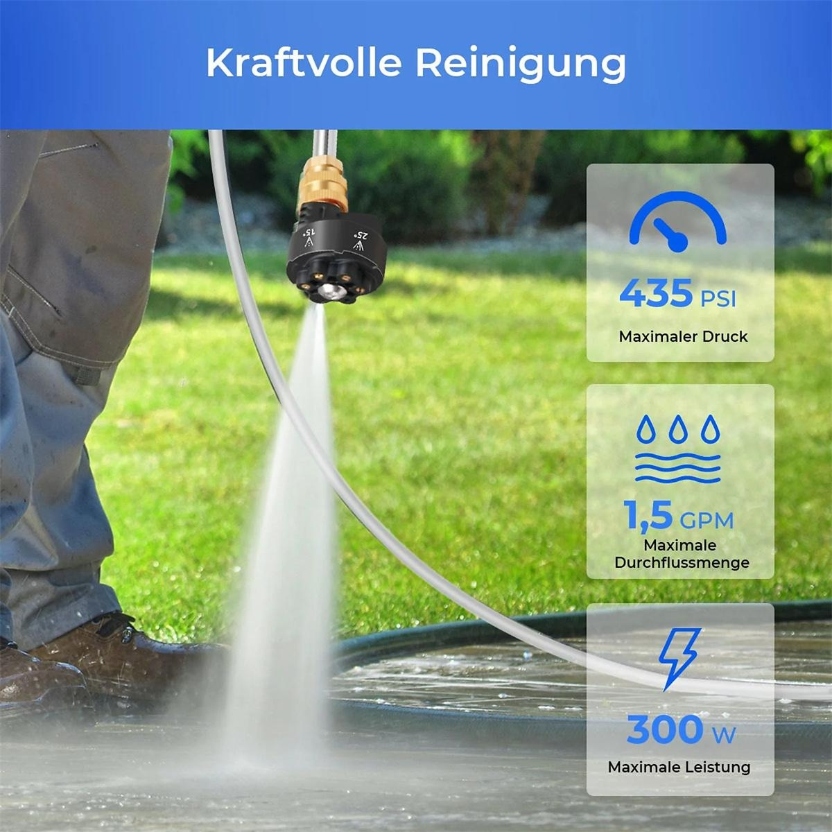 Ein Mann benutzt einen Hochdruckreiniger auf einer Betonoberfläche.