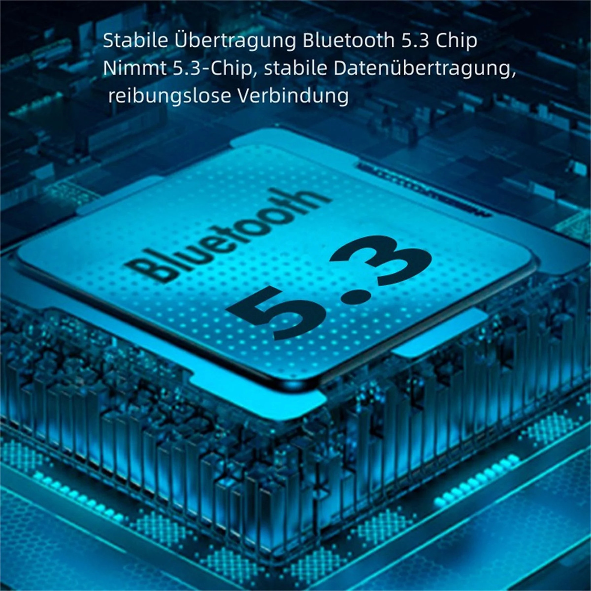 Das Bild zeigt eine Nahaufnahme eines Bluetooth 5.3-Chips mit dem Wort Bluetooth darauf.