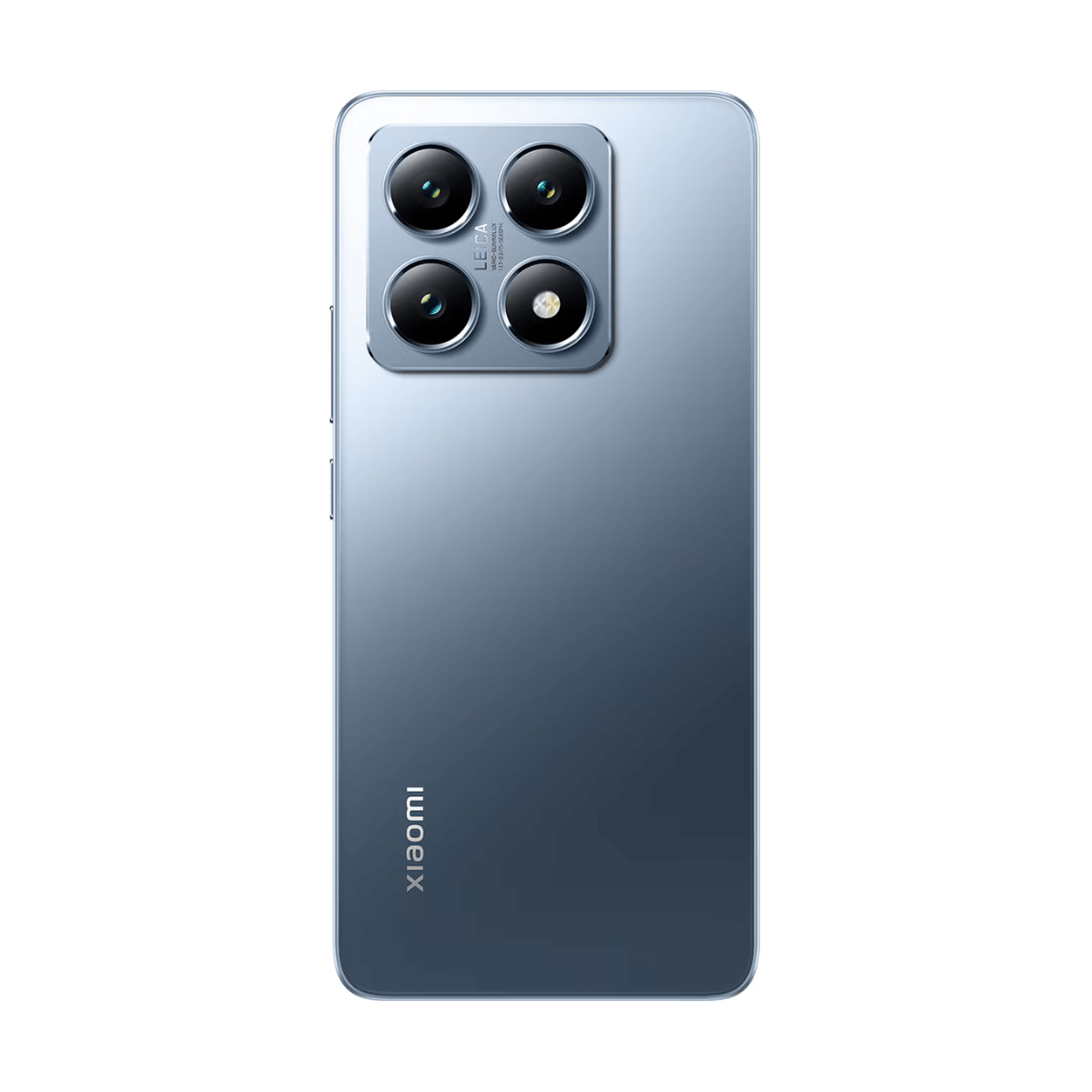 Widok z tyłu niebiesko-szarego smartfona z aparatem i logo Xiaomi.