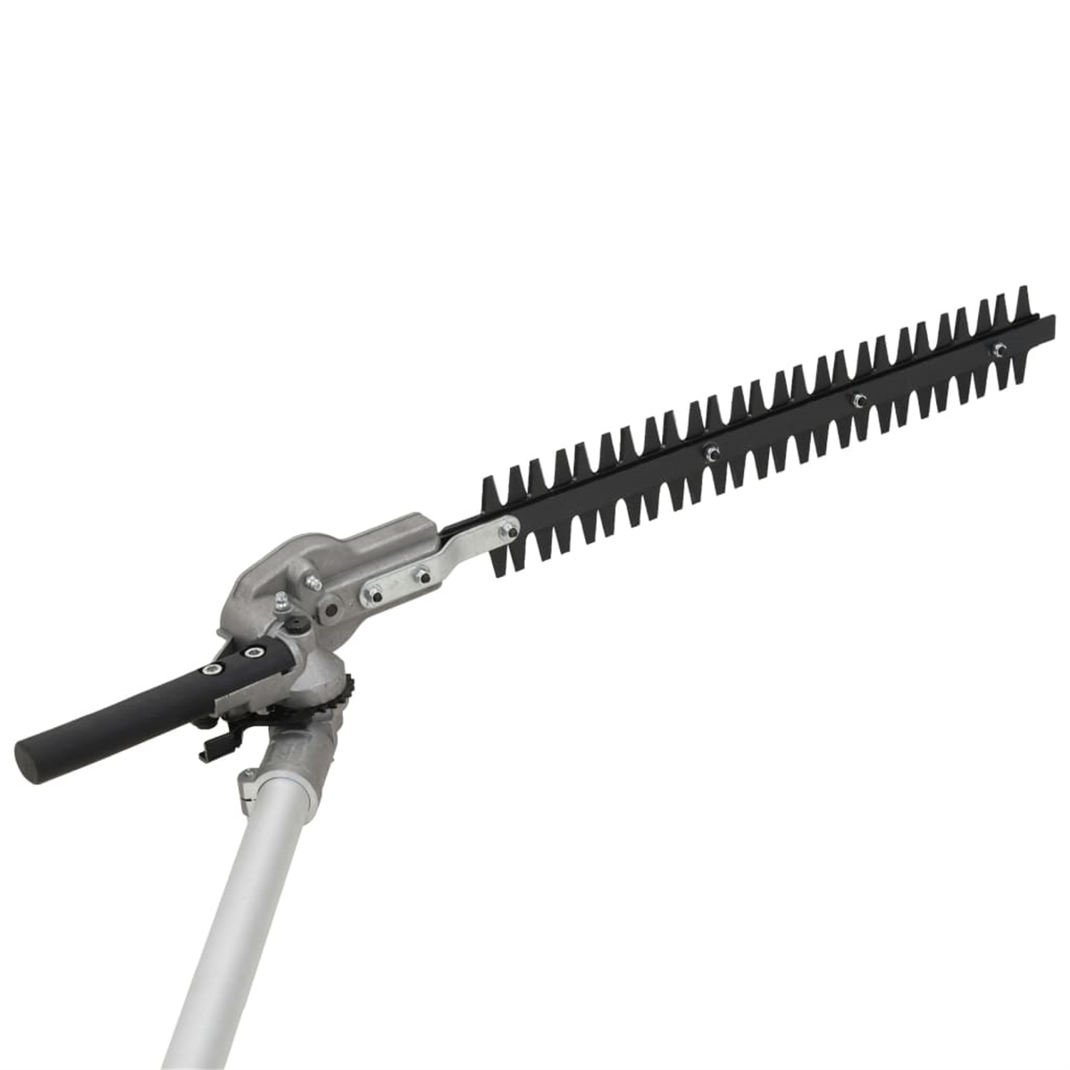 Eine Heckenscheren-Klinge mit Griff. Die Klinge hat scharfe, spitze Zähne.