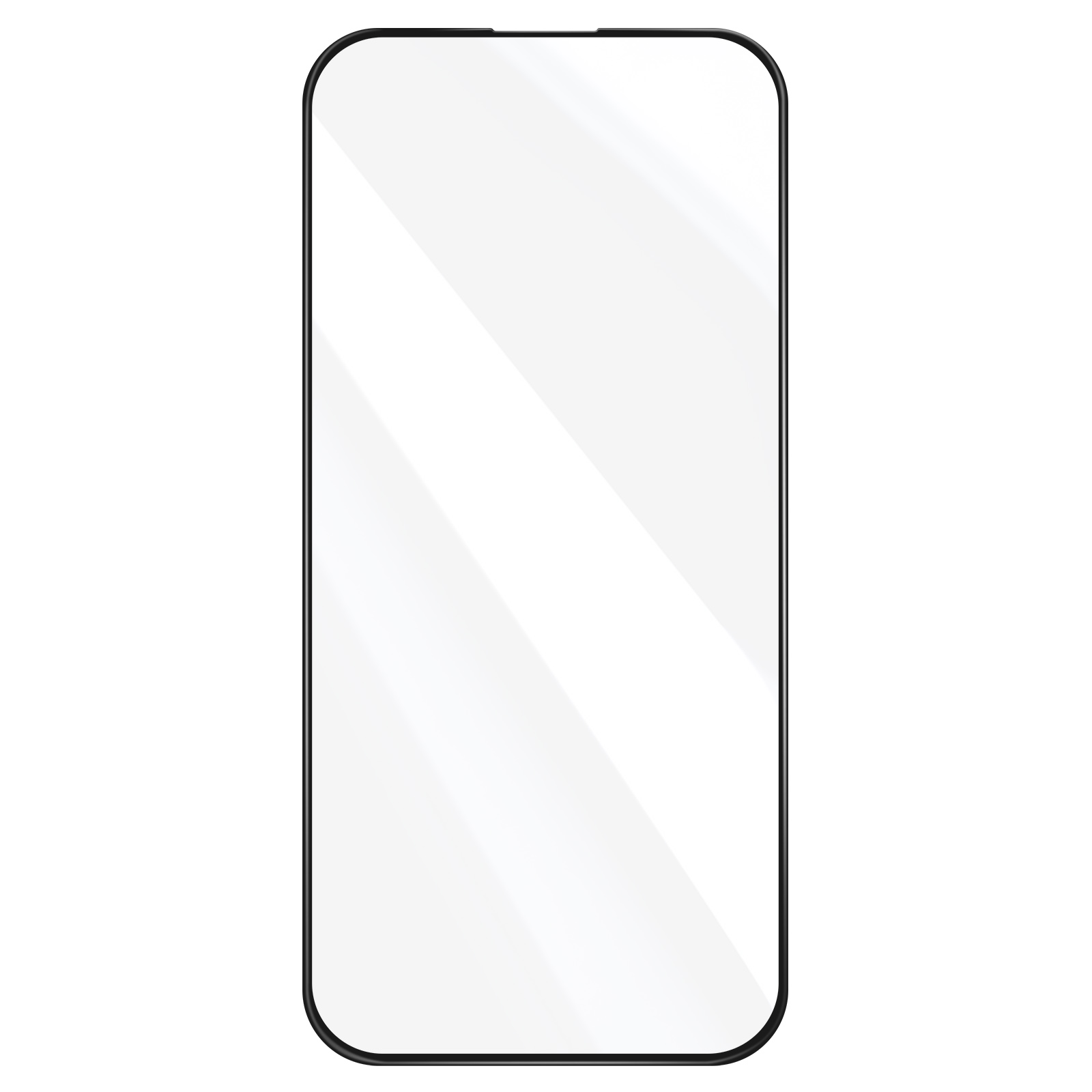 Uno smartphone nero con schermo trasparente. Lo schermo ha una superficie liscia e riflettente.