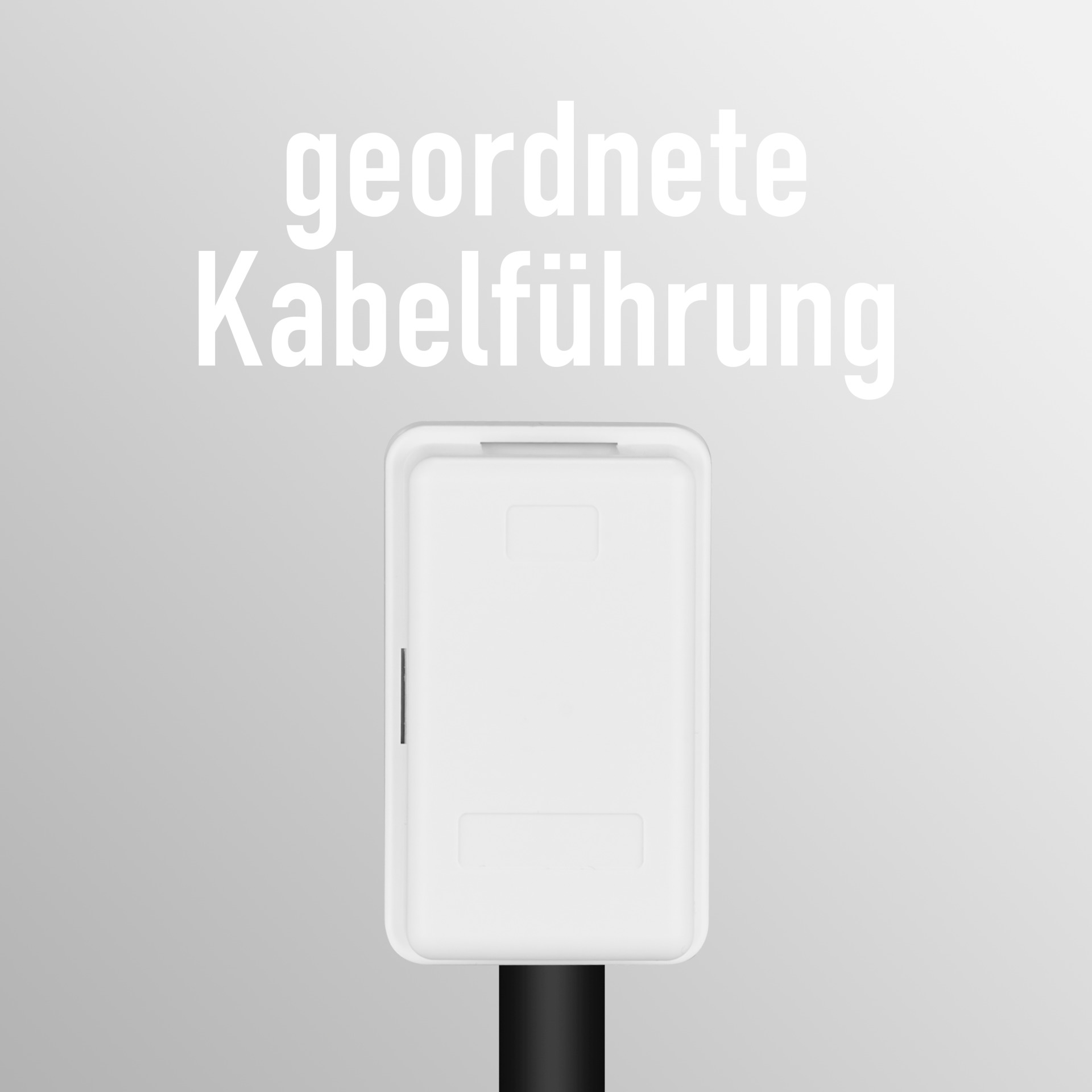 Weiße Box mit Text 'geordnete Kabelführung', Bedeutung 'geordnete Kabelführung'.