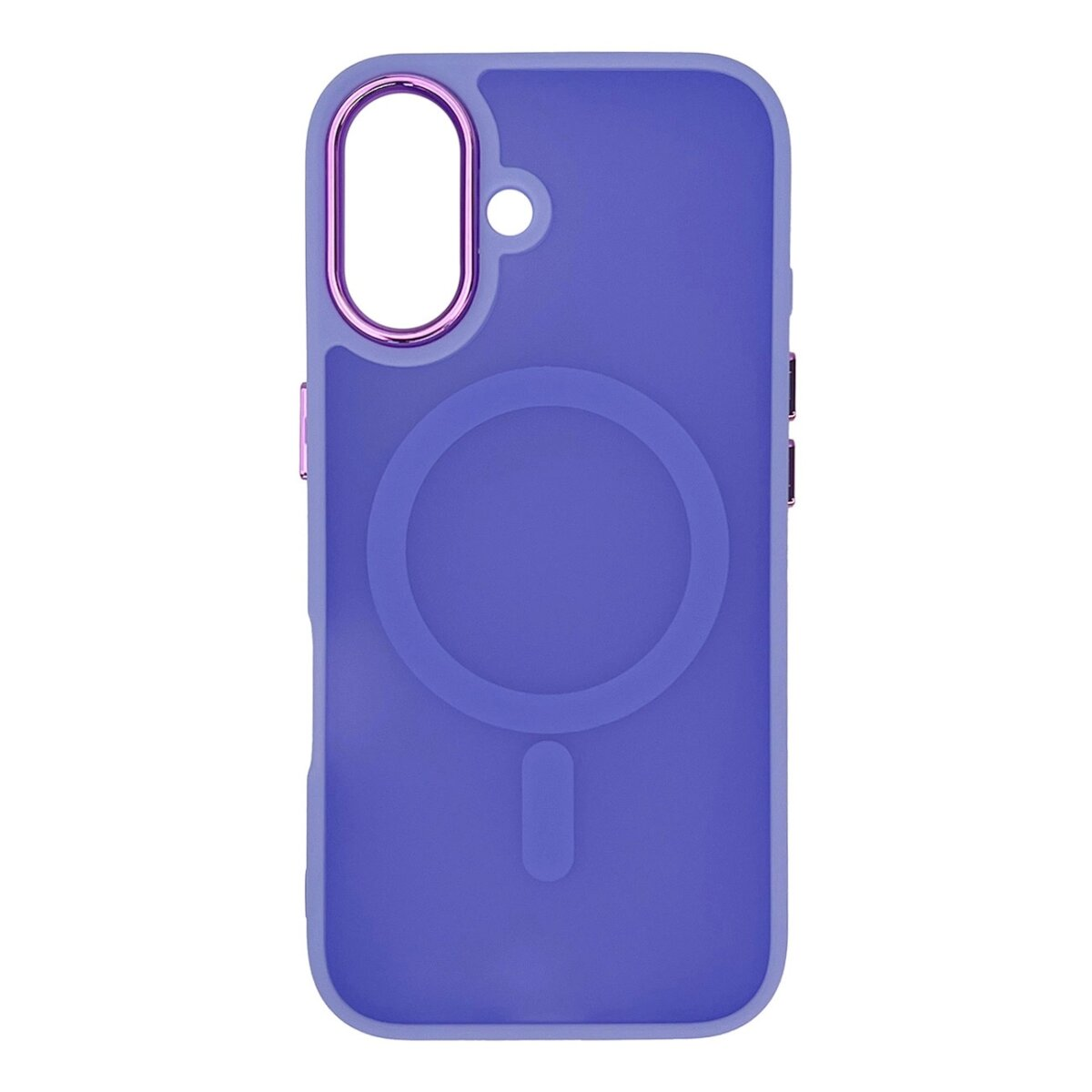 Una custodia per telefono viola con un anello e un foro per la fotocamera.