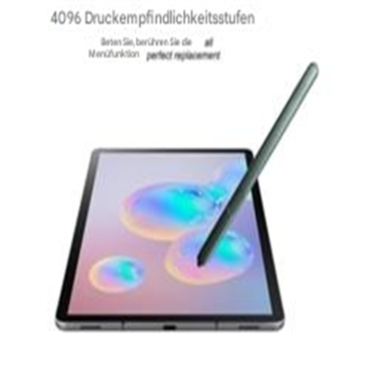Ein Tablet mit Stift. Der Bildschirm zeigt eine farbenfrohe Grafik.