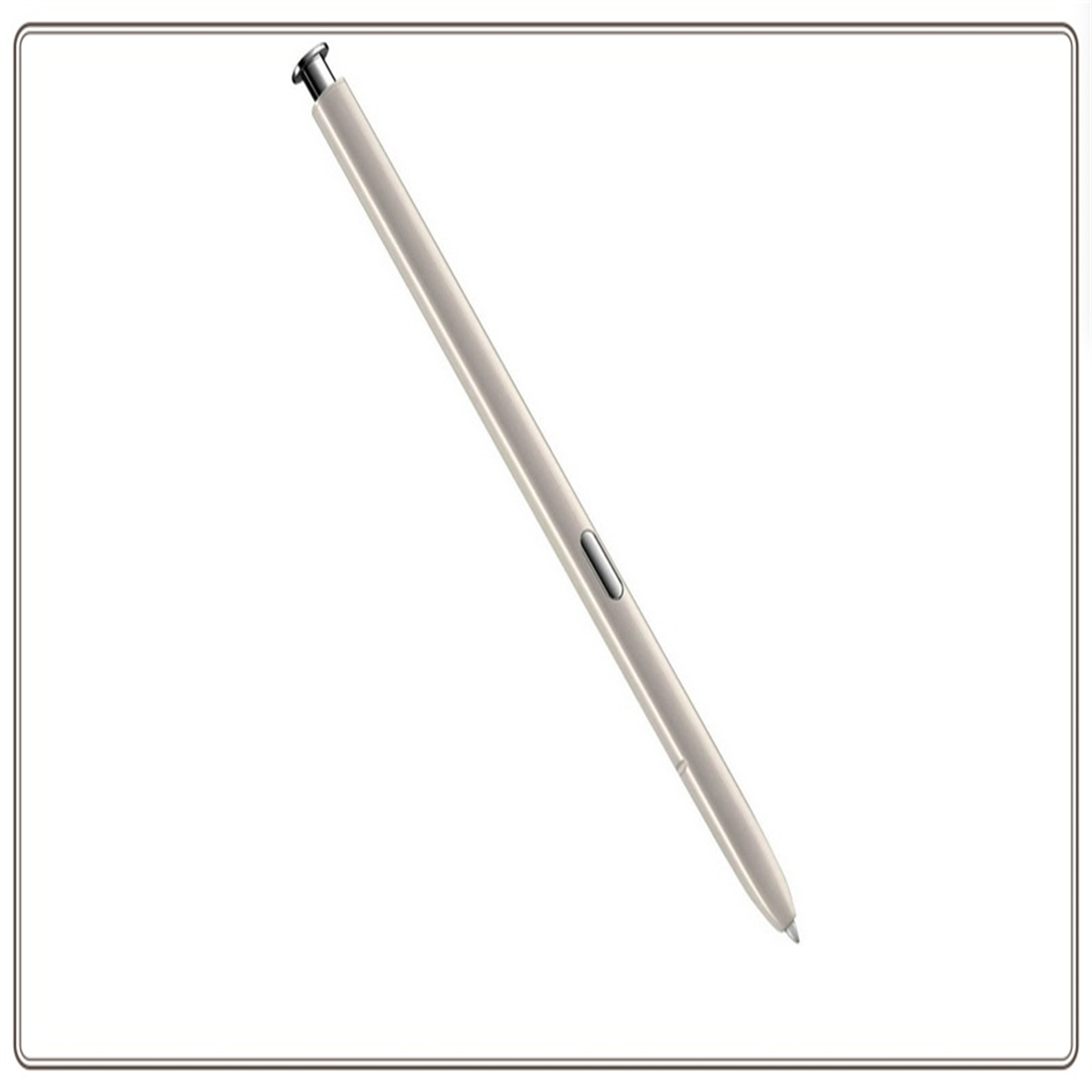 Ein goldener Stift auf weißem Hintergrund. Der Stift ist abgewinkelt und hat eine Taste.