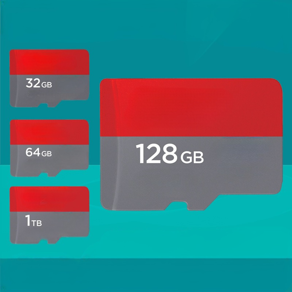 SD-Karten in verschiedenen Größen: 32GB, 64GB, 128GB und 1TB.