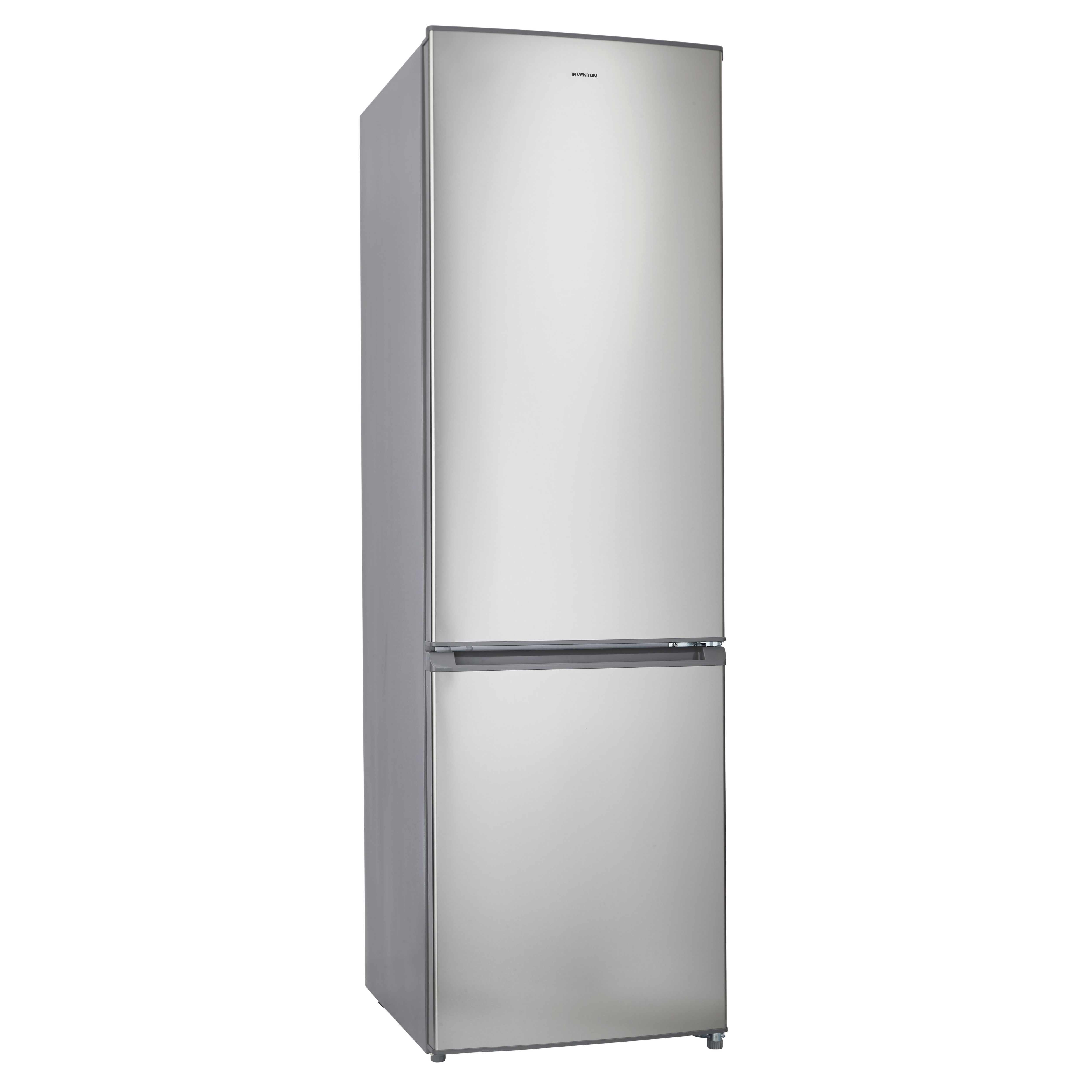 A stainless steel refrigerator. It has a freezer at the bottom and a fridge above.