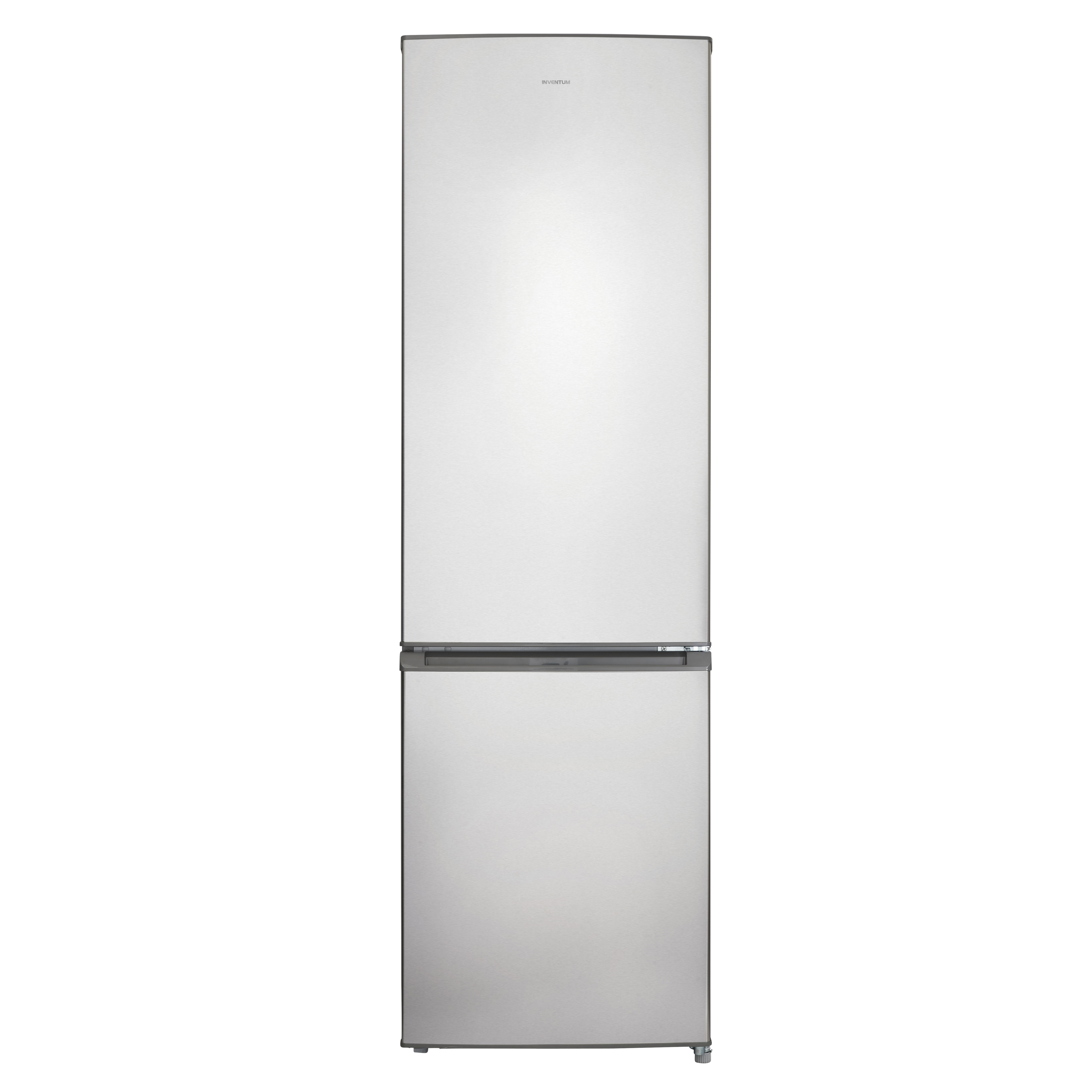 Stainless steel refrigerator with two doors. White background.