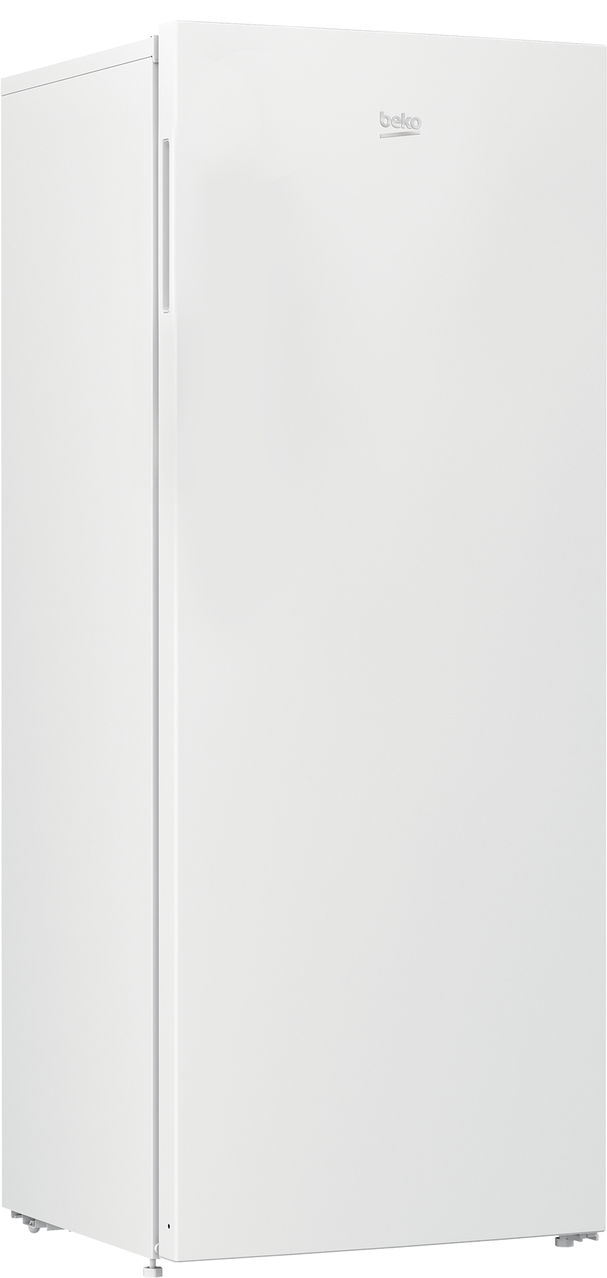 White Beko refrigerator with a single door, handle on the left, and the brand logo at the top.