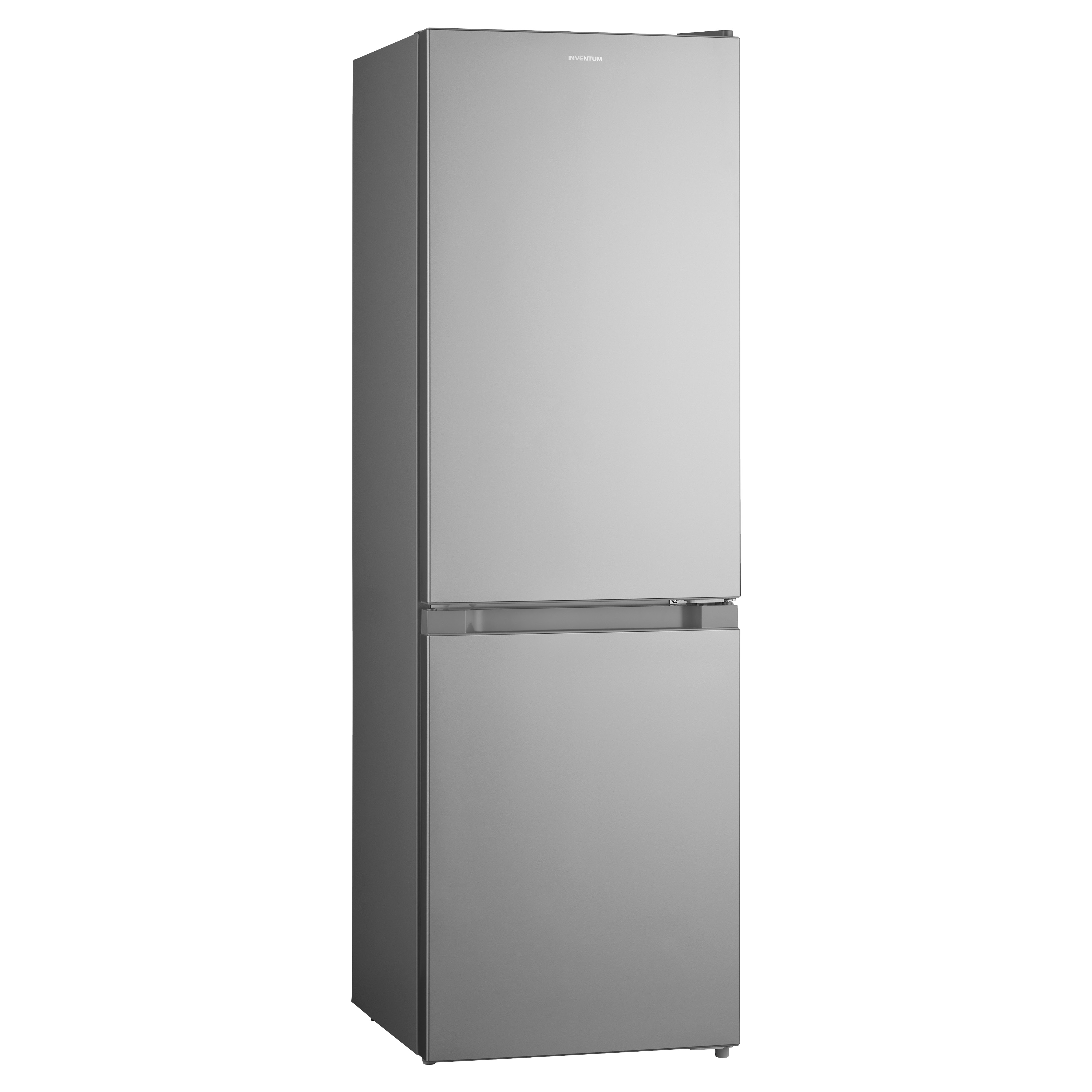 A silver refrigerator with a freezer on the bottom and a refrigerator on top.