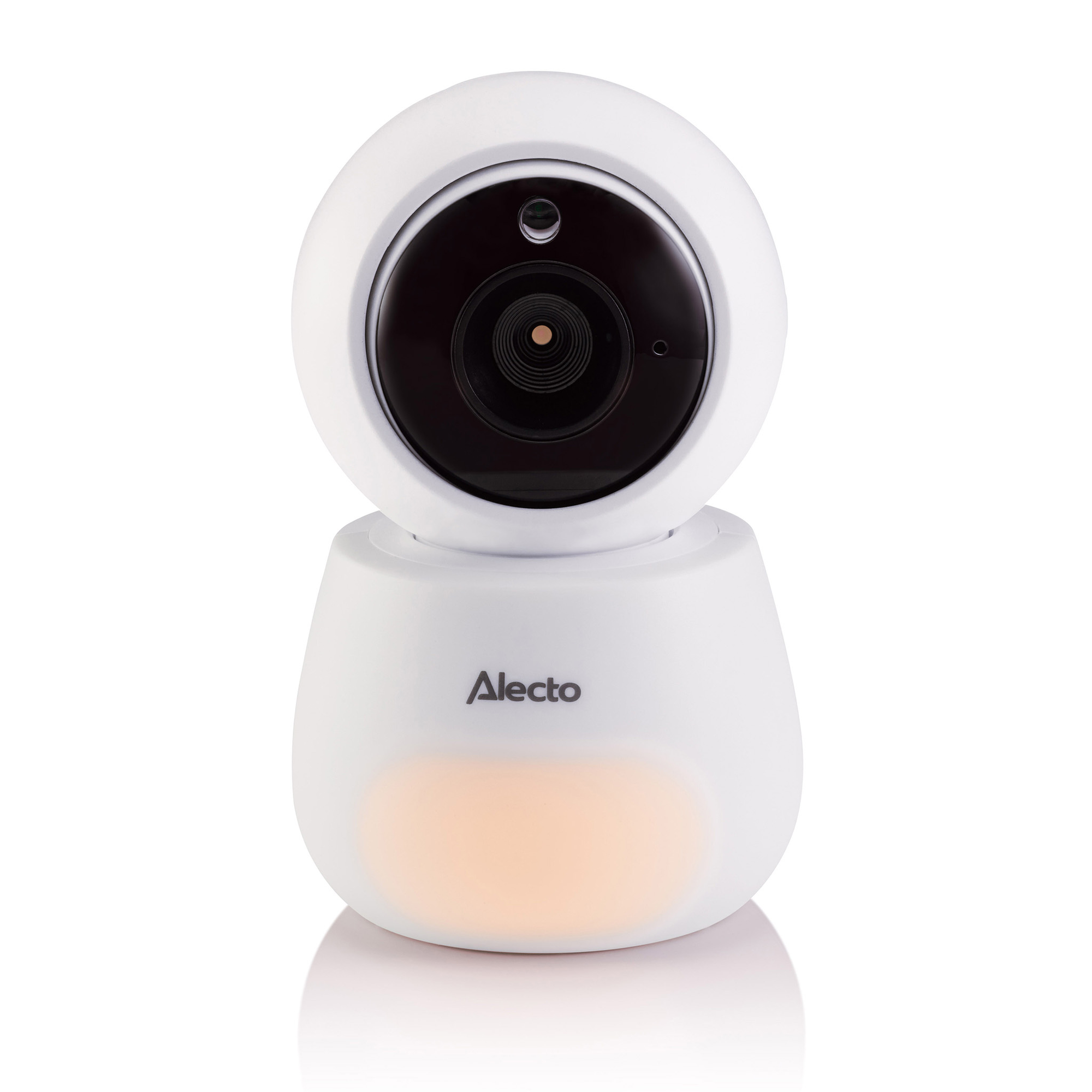 White baby monitor with a black camera lens. White background.