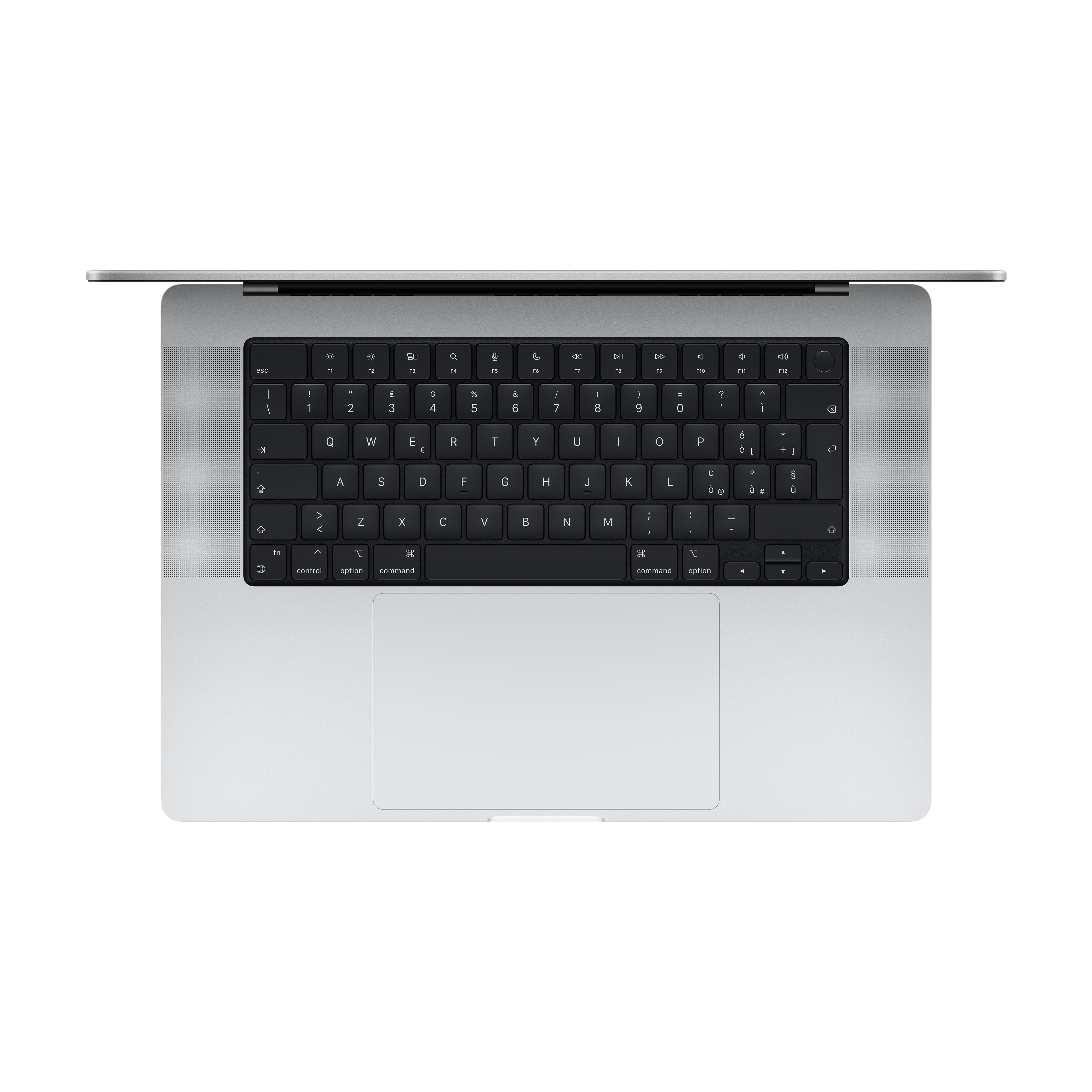 Widok z góry na srebrny laptop z czarną klawiaturą. Ekran jest otwarty.