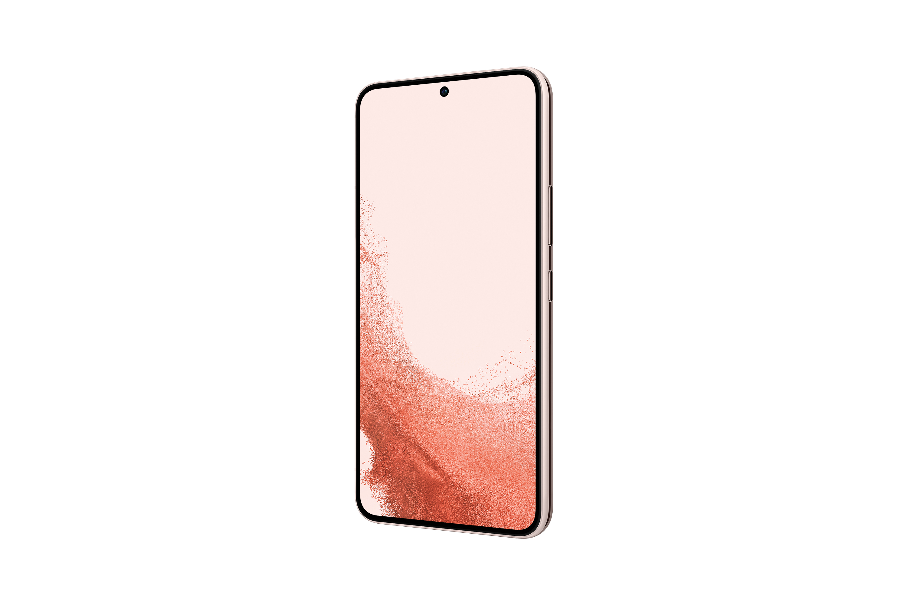 Uno smartphone color rosa, che mostra un'interfaccia di colore chiaro, angolato verso destra.