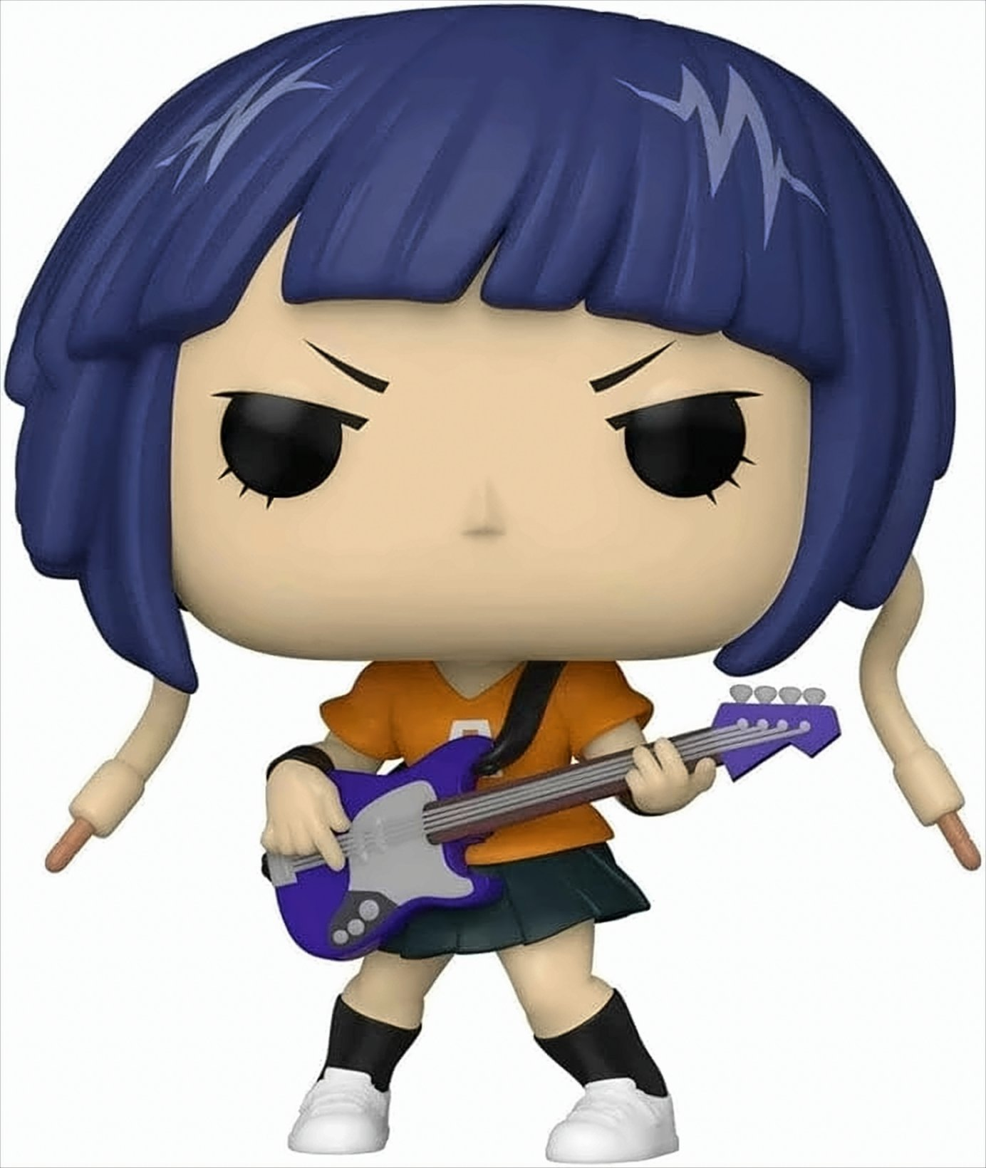 Figura Funko Pop di una ragazza con i capelli blu, che tiene una chitarra viola.