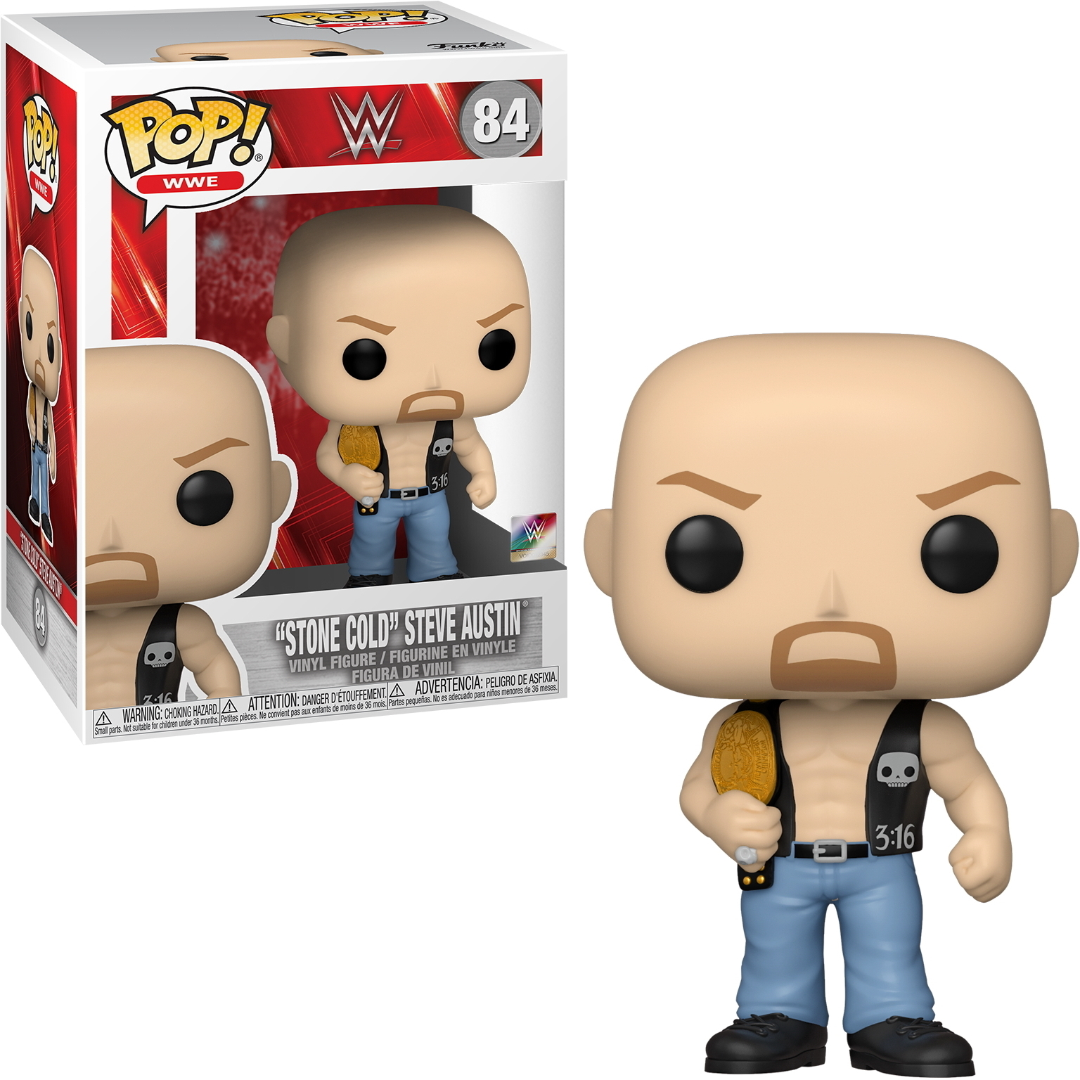 Funko Pop di Stone Cold Steve Austin della WWE, con cintura da campione.