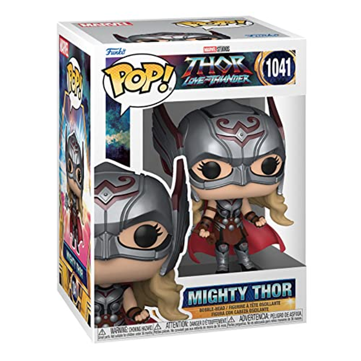 Figurka Funko Pop Mighty Thor z Thor: Love and Thunder, w pudełku.