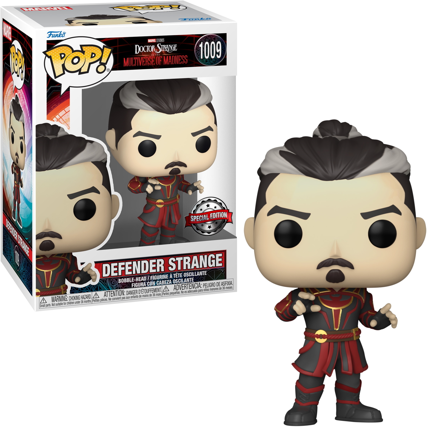 Figura Funko Pop di Defender Strange da Doctor Strange nel Multiverso della Follia.