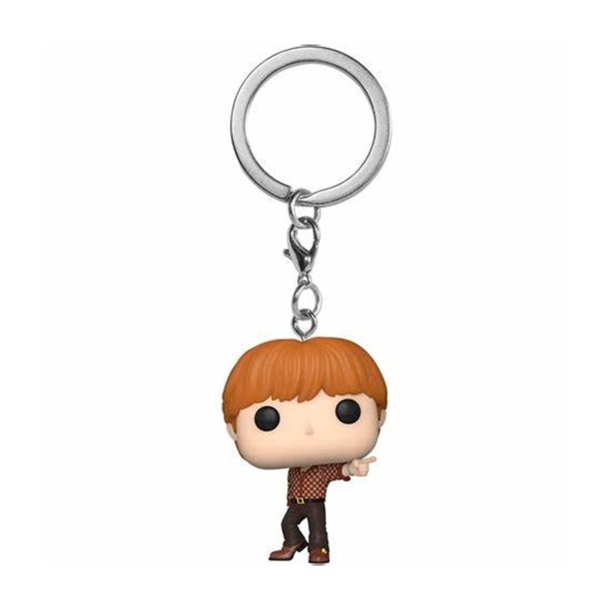 Un portachiavi Funko Pop di Ron Weasley, che indica, con un anello portachiavi attaccato.