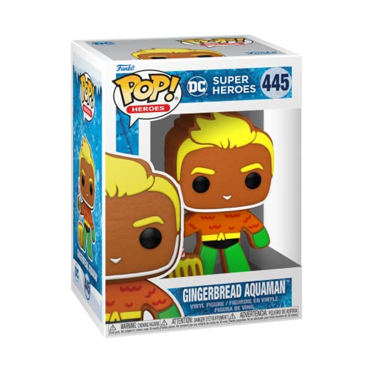Figura Funko Pop di Aquaman Gingerbread in una scatola espositiva.