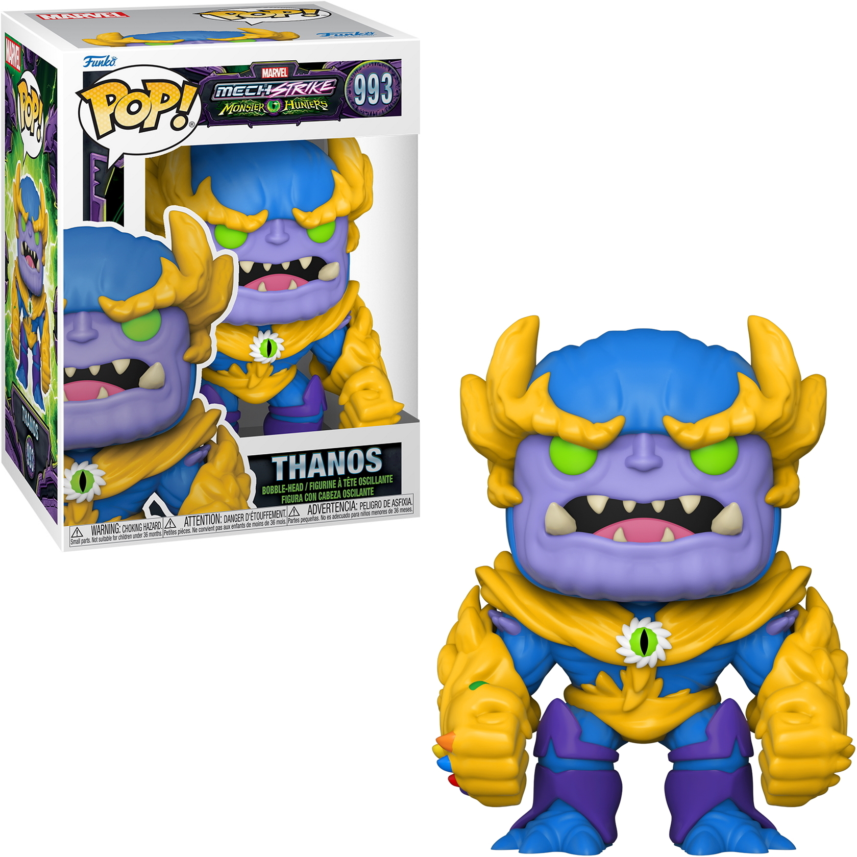 Funko Pop! di Thanos dell'universo Marvel, in scatola e fuori.