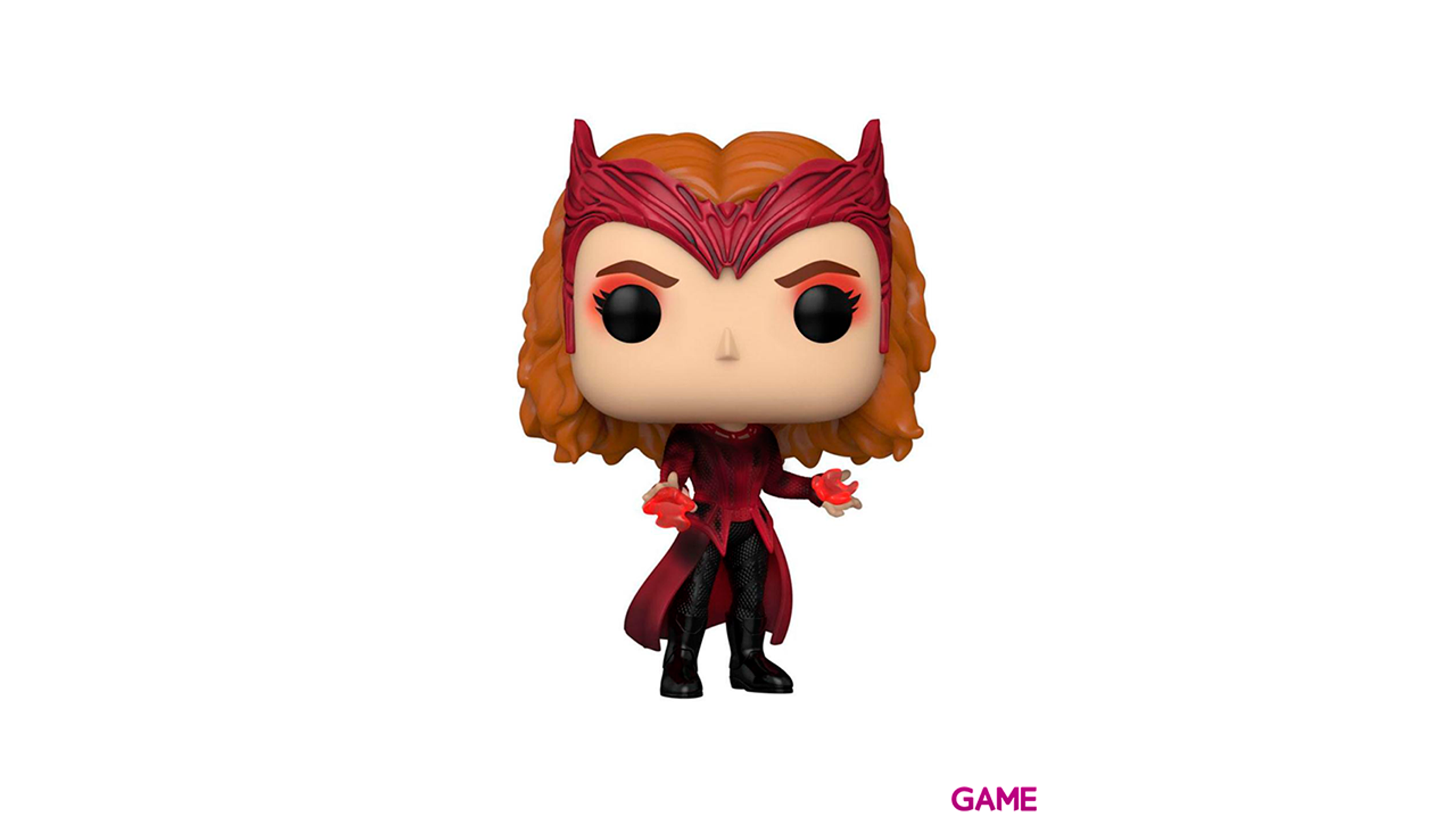 Figurka Funko Pop Scarlet Witch, nosząca czerwoną opaskę na głowę i czerwone ubrania.