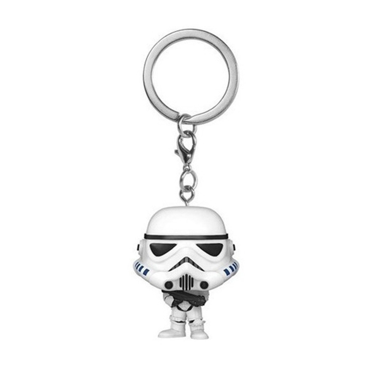 Portachiavi Stormtrooper. Casco bianco con dettagli neri, attaccato a un portachiavi argentato.