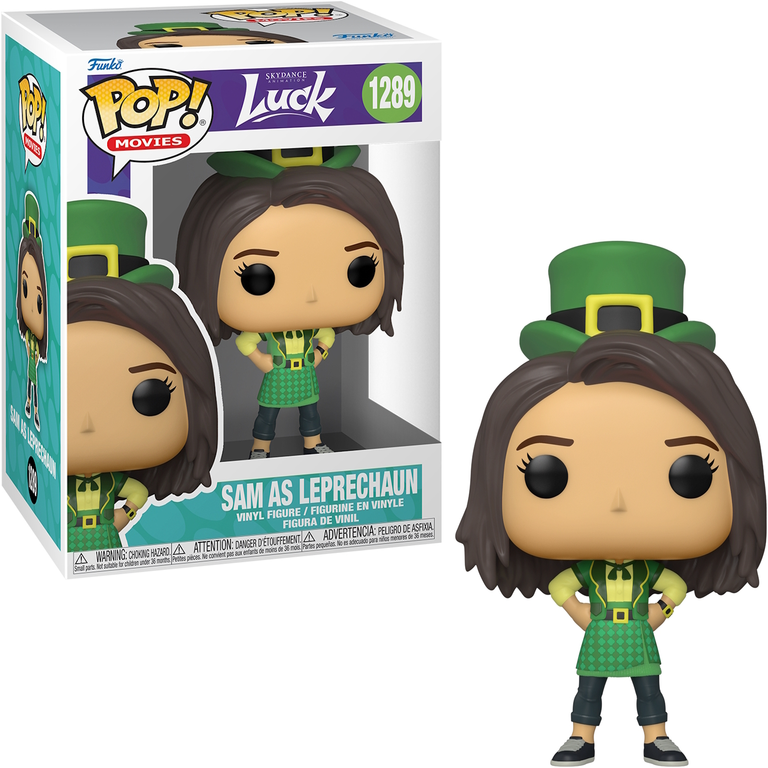Funko Pop! di Sam come leprecauno, in scatola e fuori.