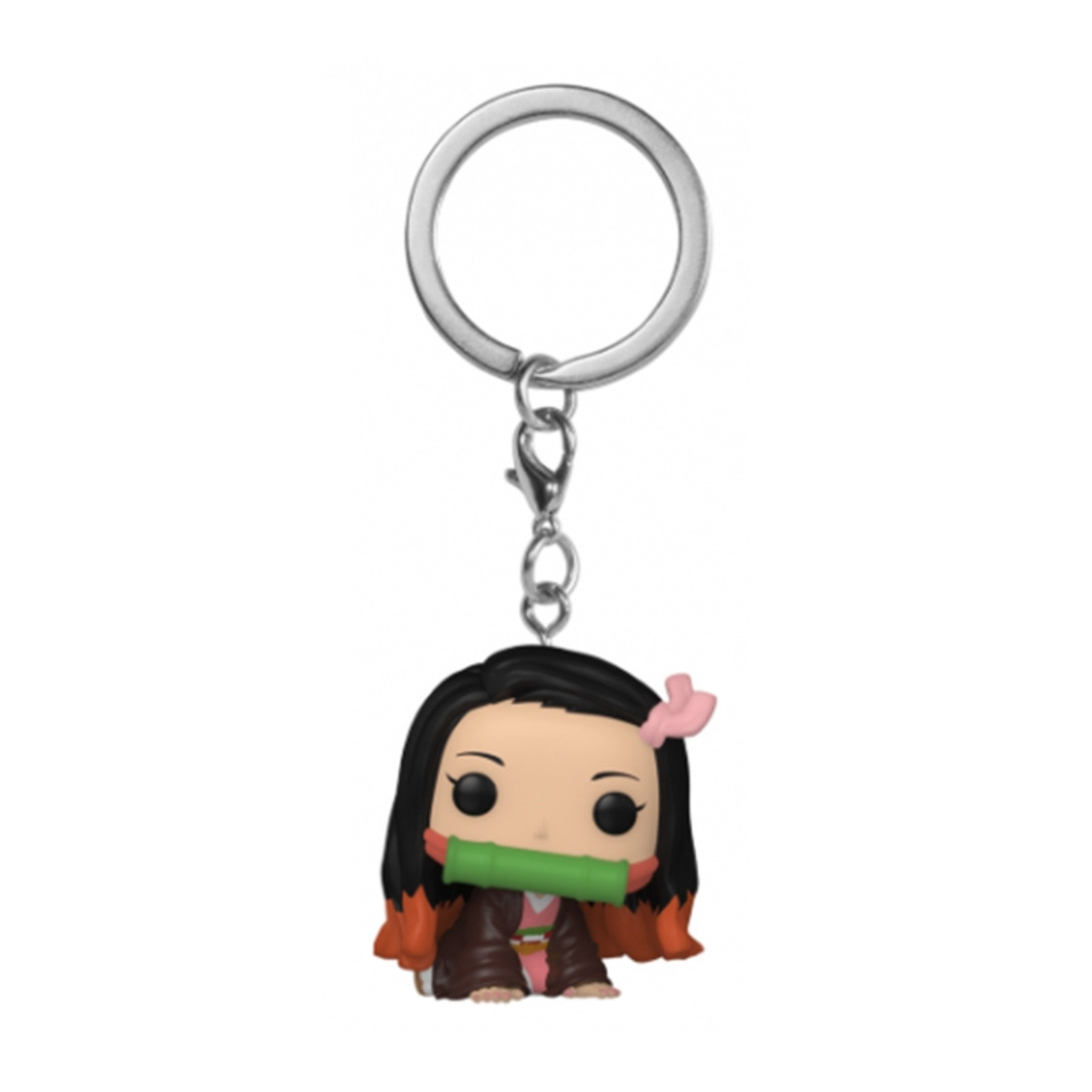 Portachiavi con una figura Funko Pop di Nezuko Kamado, da Demon Slayer, con museruola di bambù.