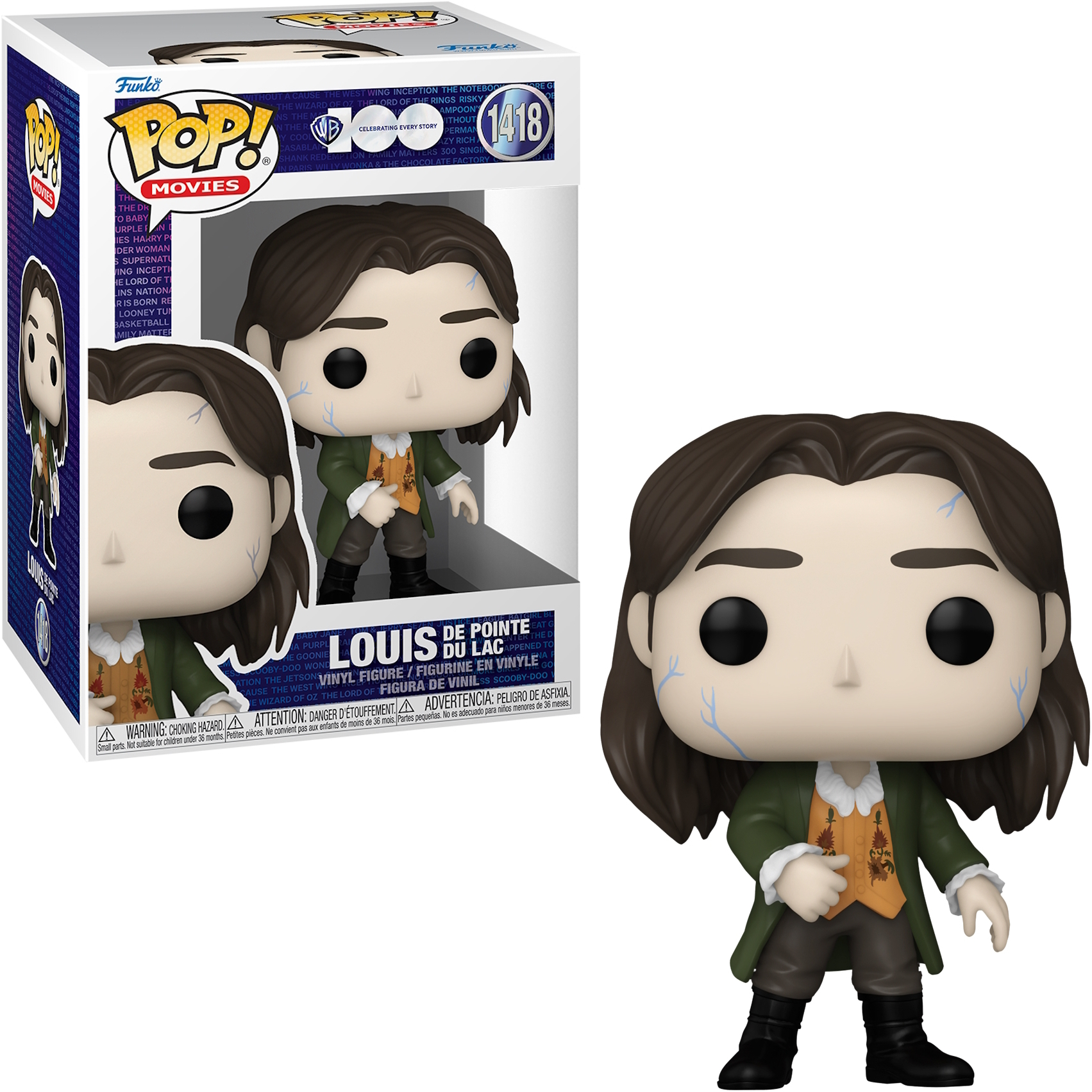 Figura Funko Pop di Louis de Pointe du Lac in scatola. La figura ha capelli scuri e cappotto verde.