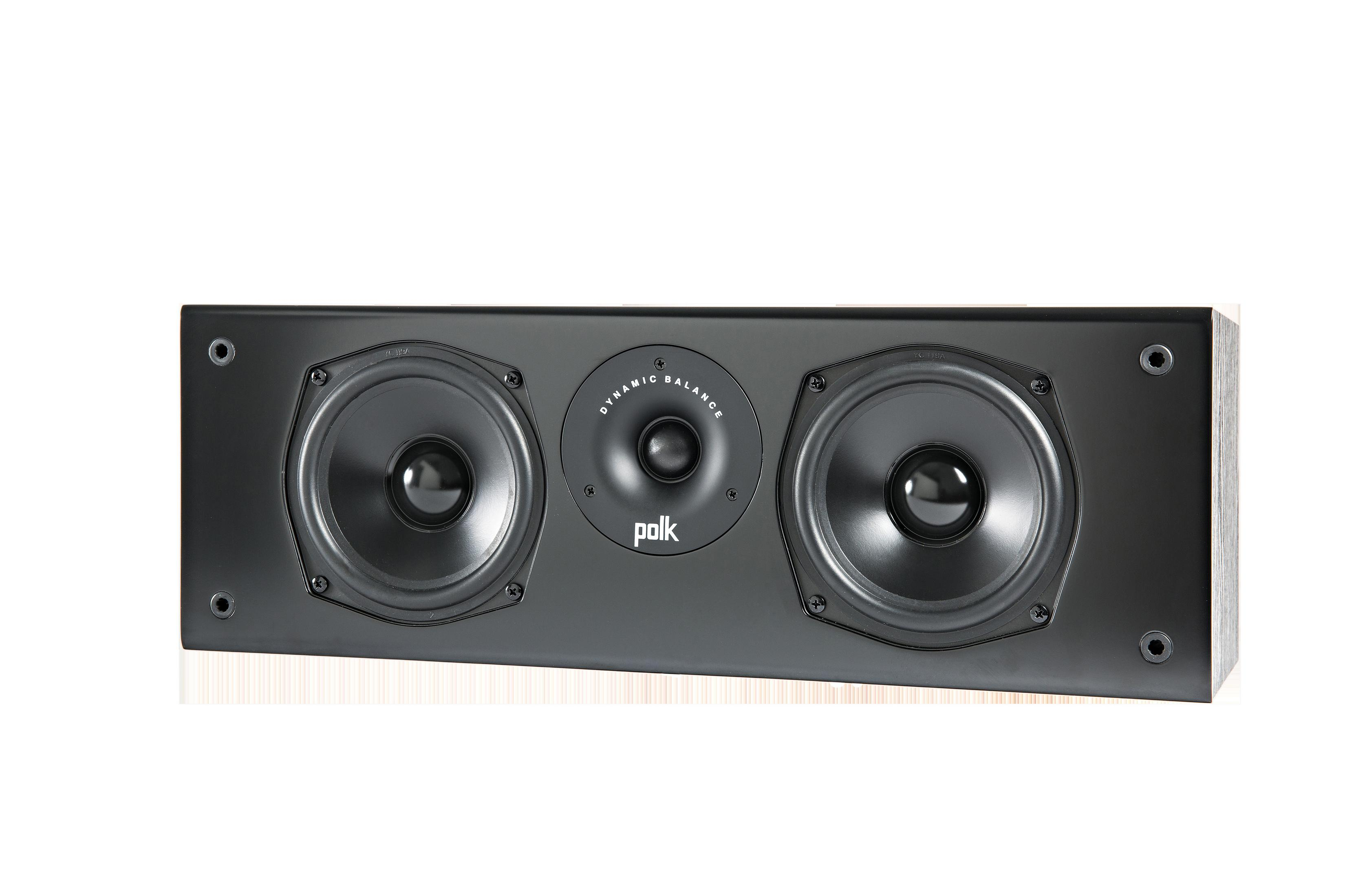 Schwarze Soundbar mit drei Lautsprechern. Das Wort "DYNAMIC BALANCE" ist auf dem mittleren Lautsprecher sichtbar.