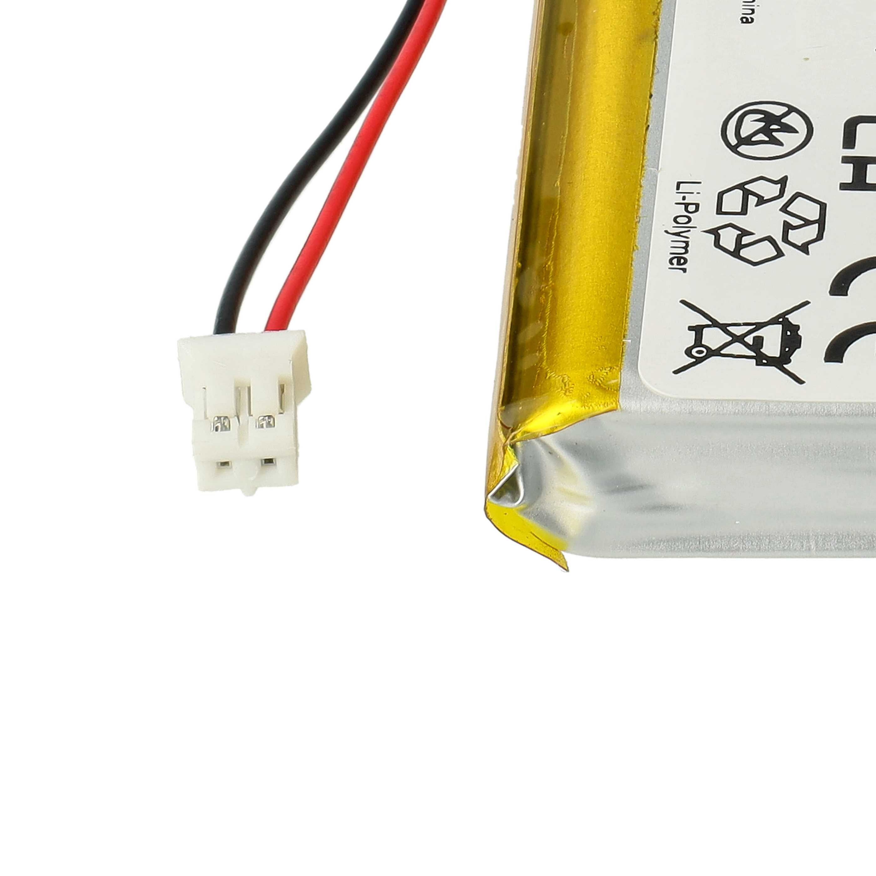Kleiner, gelber Li-Polymer-Akku mit roten und schwarzen Drähten und weißem Stecker.