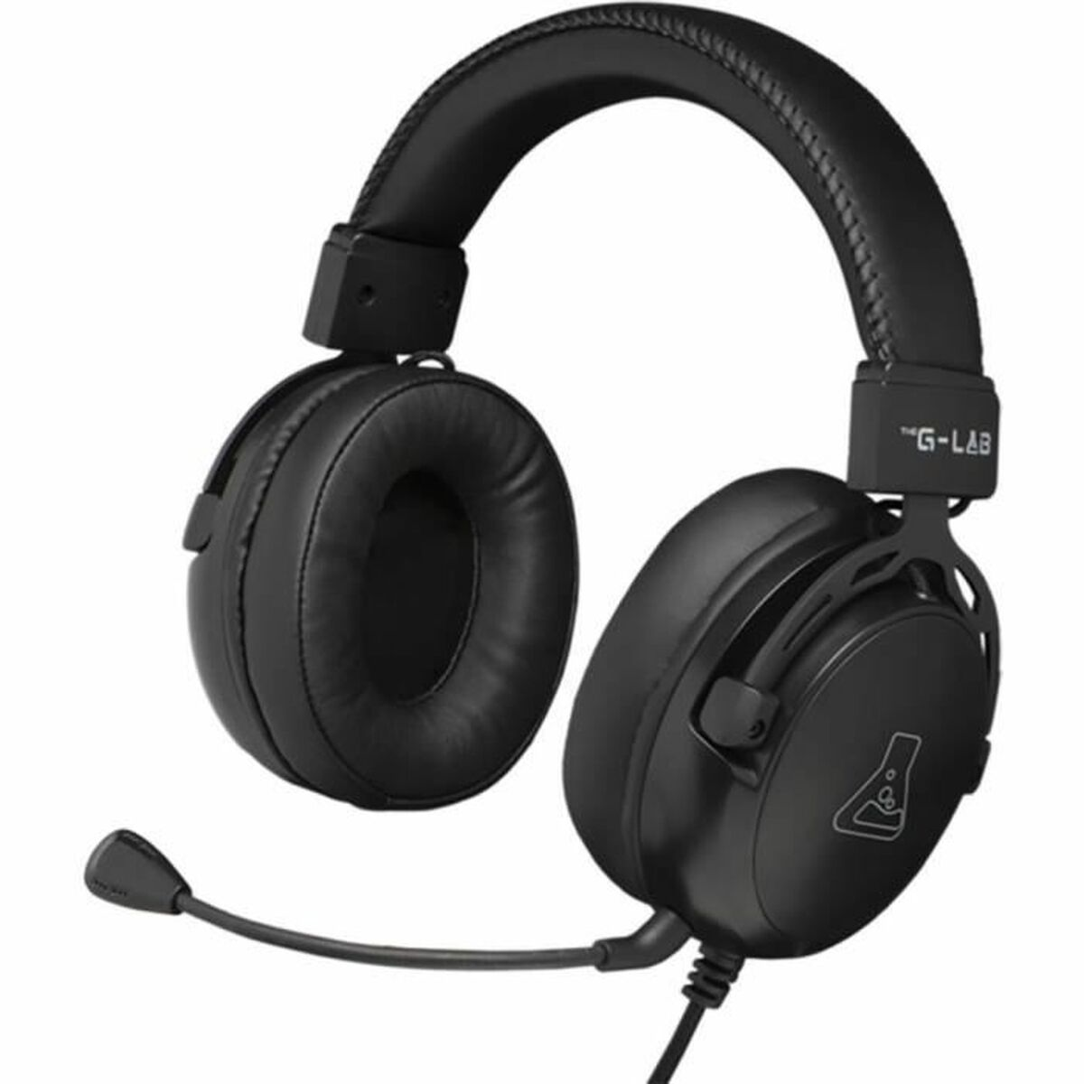 Schwarzes Gaming-Headset mit Mikrofon, Ohrmuscheln und G-Lab Logo.