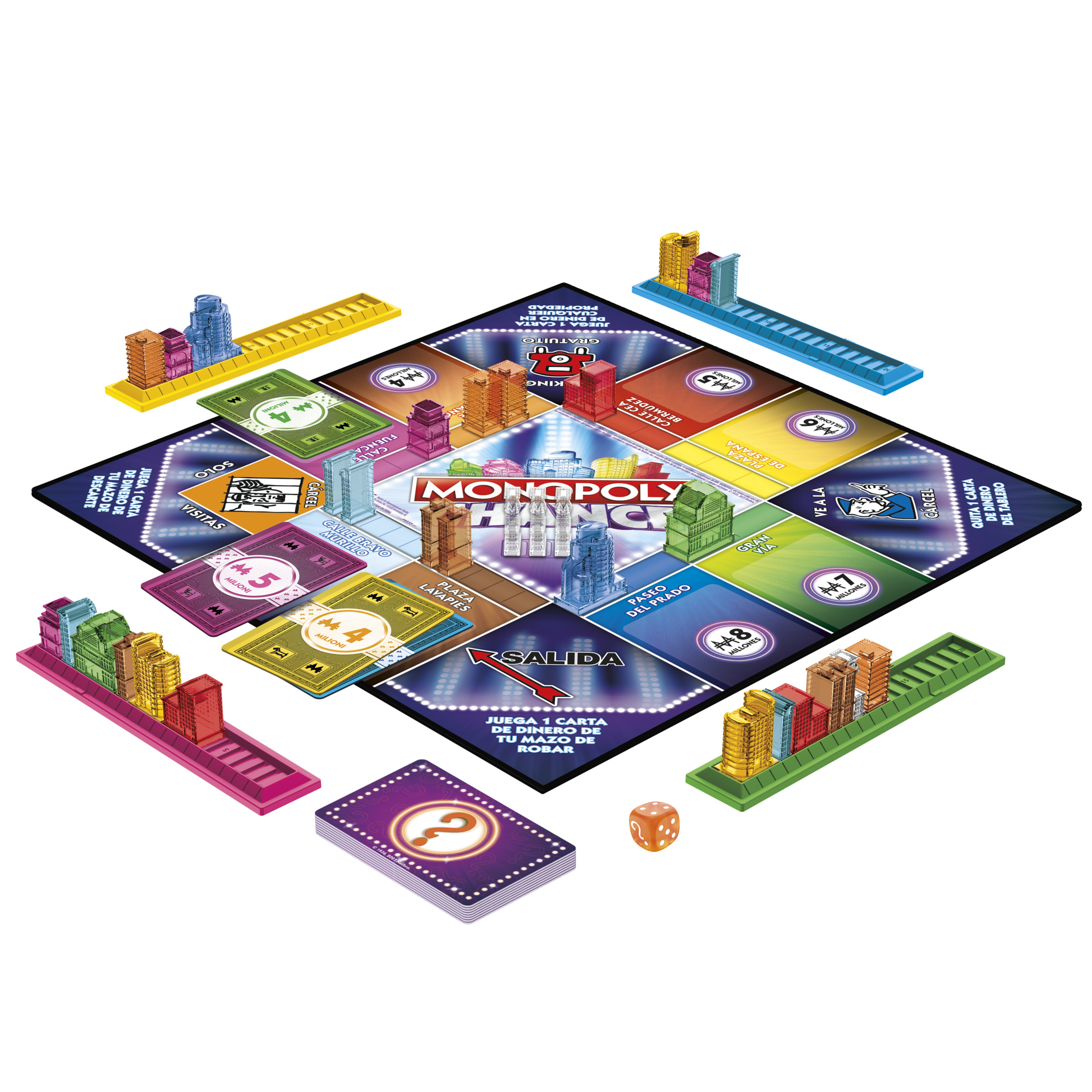Juego de mesa Monopoly France con piezas de juego, cartas y dados dispuestos en el tablero.