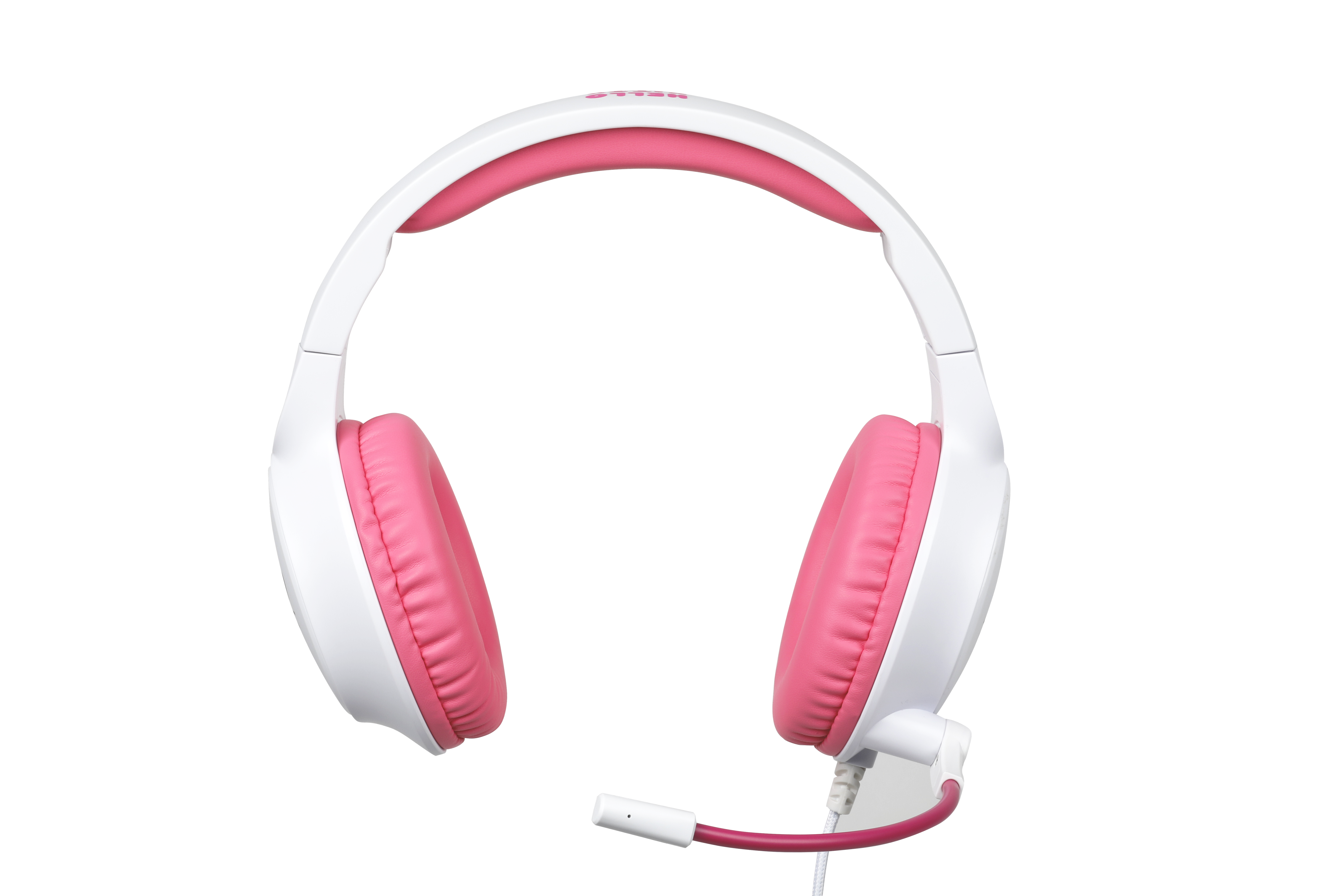 Białe i różowe słuchawki. Czarne tło.