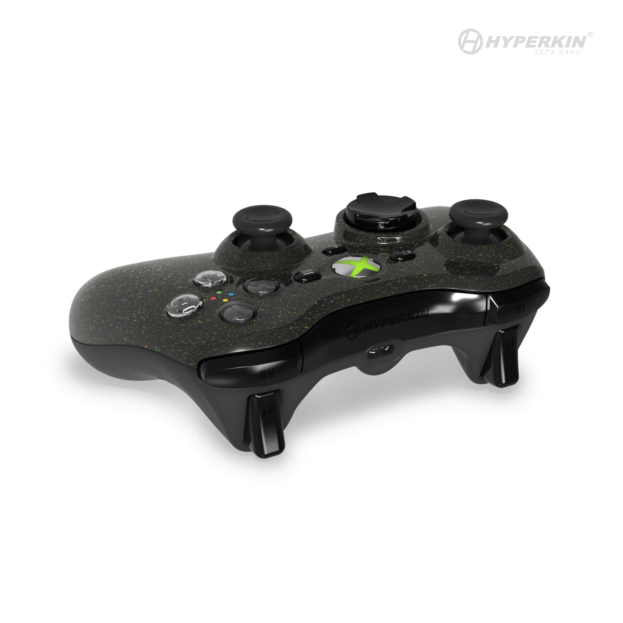 Black and gold speckled Xbox controller, with the Hyperkin logo on it.