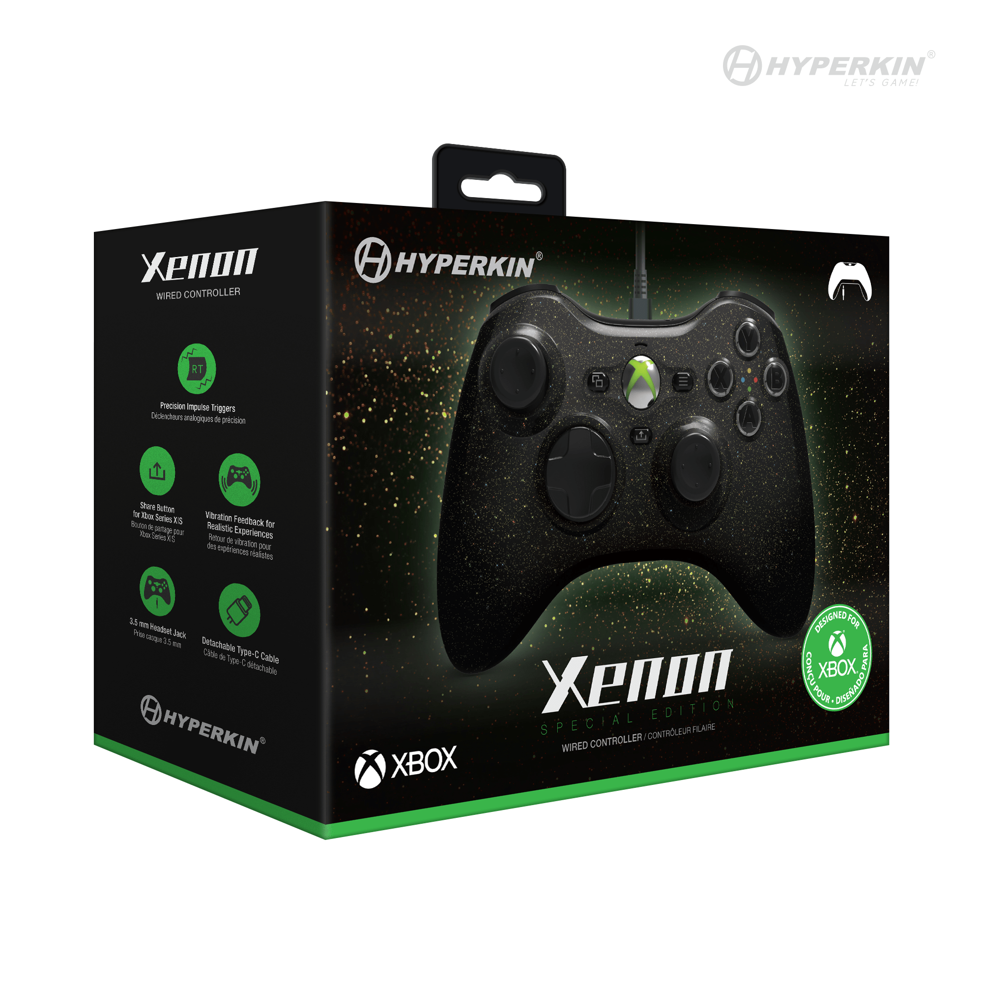 A black Xbox controller box with a controller visible. The box has the Hyperkin and Xbox logos.