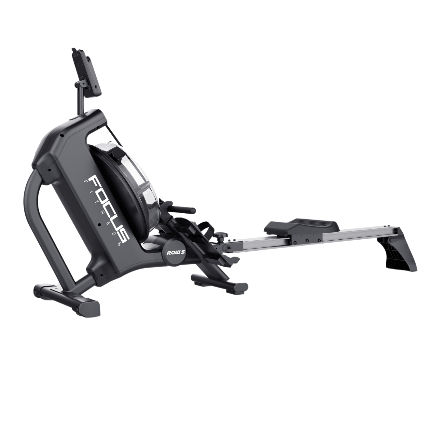 A gray and black rowing machine. The brand name, FOCUS FITNESS, is visible.