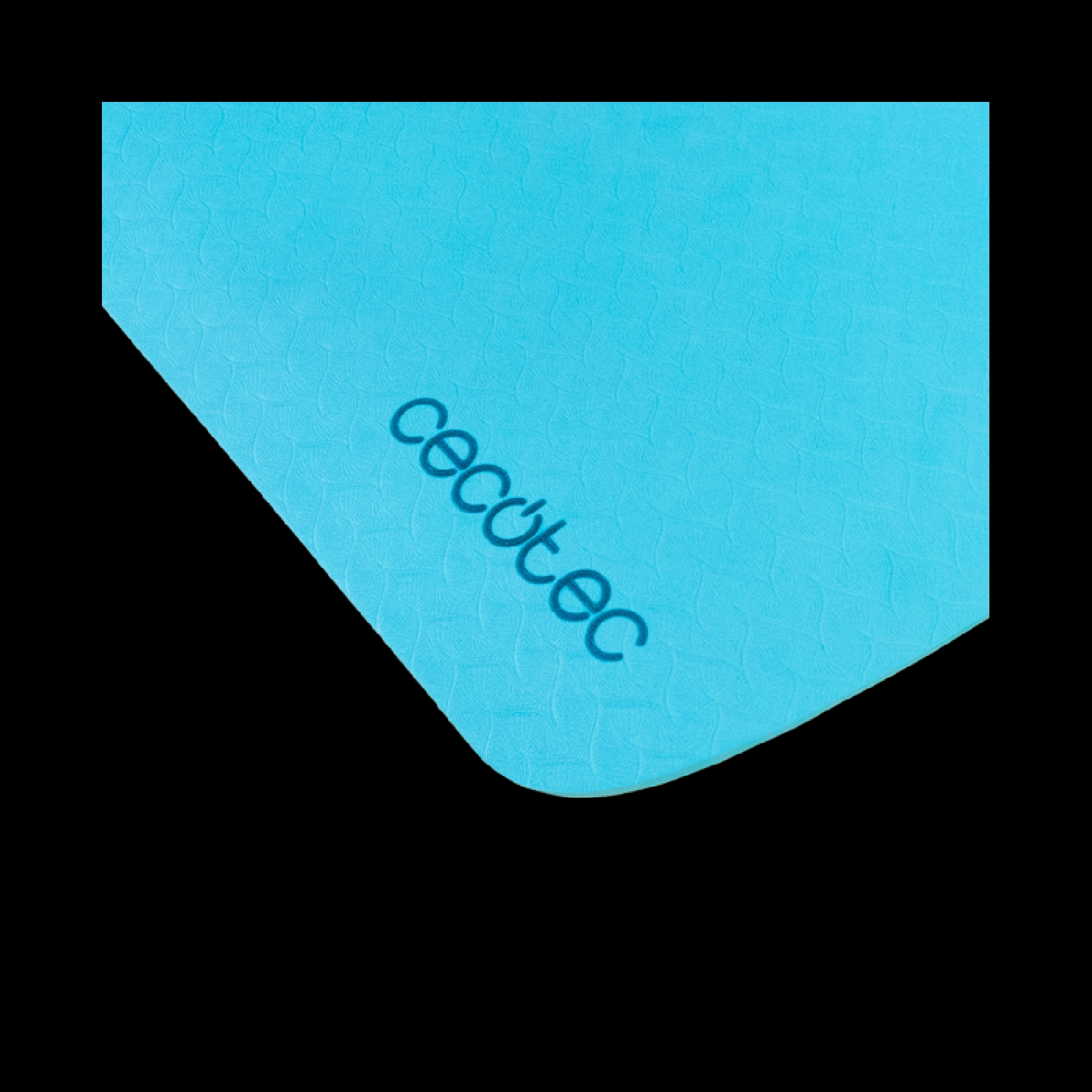 Superficie strutturata azzurra con la parola 'cecotec' stampata in blu scuro.